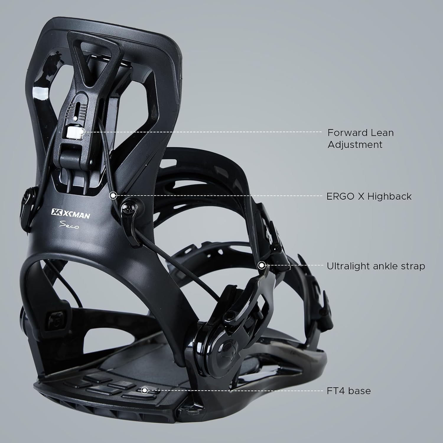 XCMAN Rear Step in Style Snowboard Bindings Lightweight Rear Entry All-Mountain Bindings for Men Women Easy in and Out