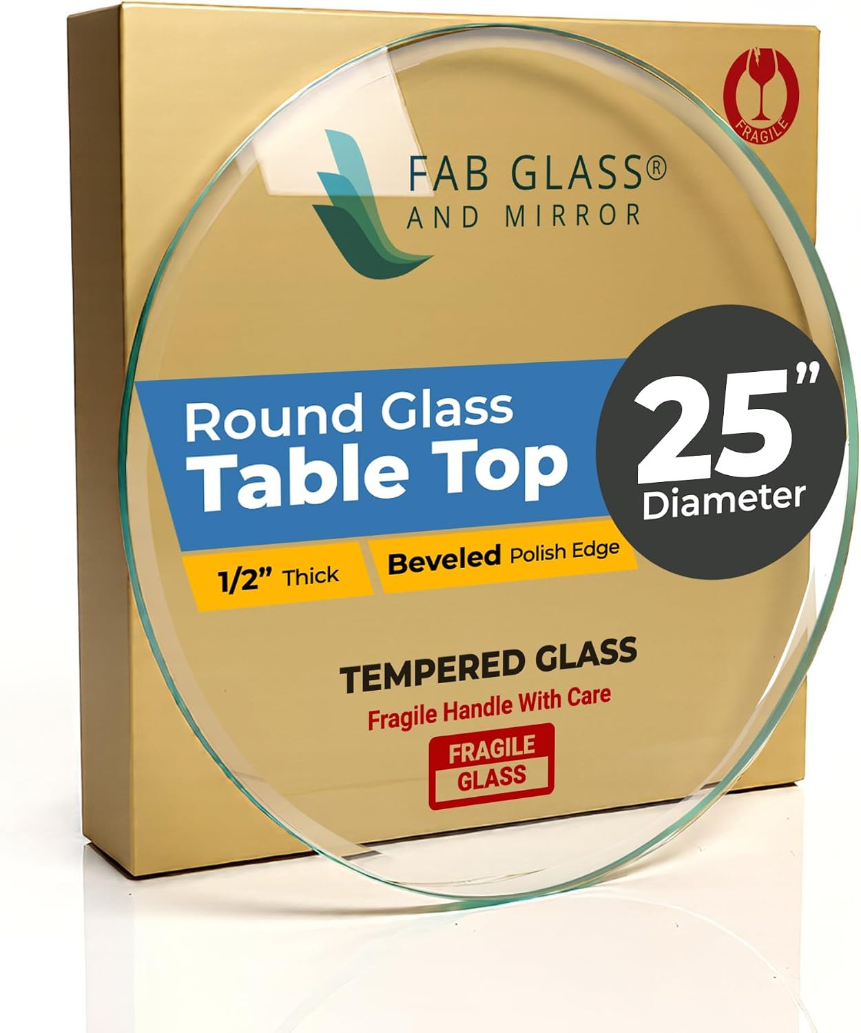 22 Inch Round Tempered Beveled Polished Edge Glass Table Top -1/2” Thick Round Glass Table Top–Heavy Duty, Dining, Coffee, and Office Tables by Fab Glass and Mirror