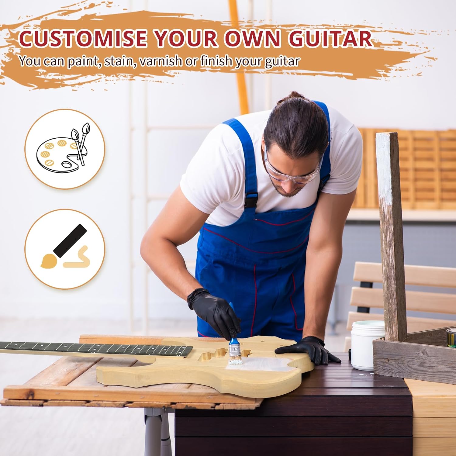 Ktaxon DIY Electric Guitar Kit, 44Inch DIY Bass Guitar Kit (KIB) | Mahogany Body, Solid Wood Fingerboard and Maple Neck, Easy Installation & All Accessories Included to Build Your Own Guitar