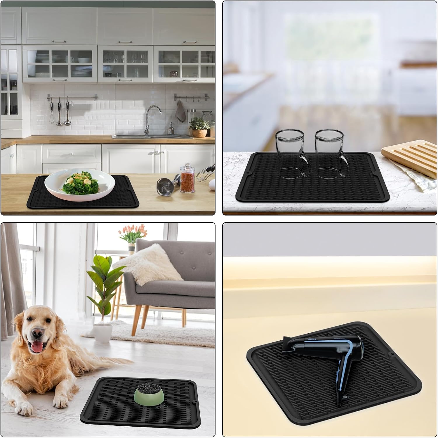 ZLR Silicone Dish Drying Mat for Kitchen Counter, Eco-Friendly Fast Dry Dish Mat, Easy Clean Multi Usage Drying Matt, Heat Resistant Trivet