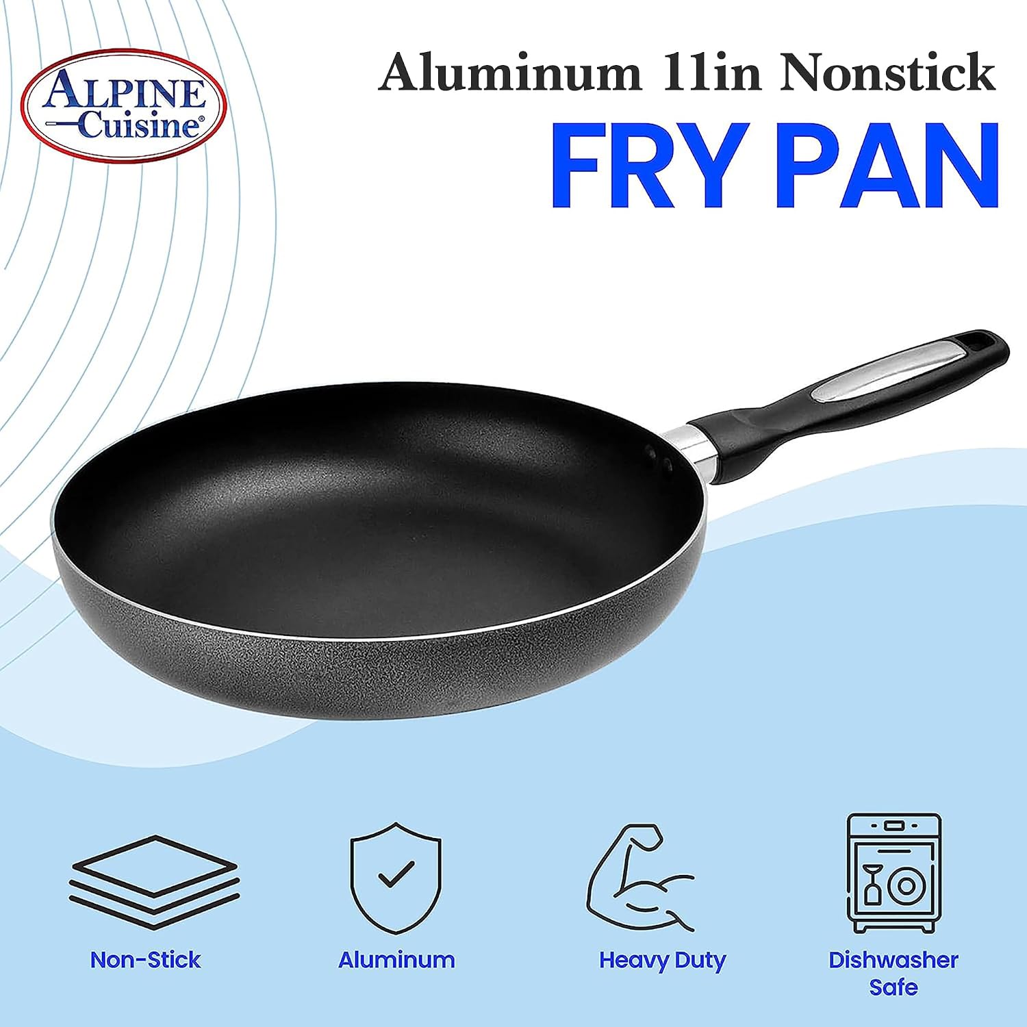 Alpine Cuisine Fry Pan 13-Inch Nonstick Coating Gray, Frying Pans Nonstick for Stove with Stay Cool & Comfortable Handle, Durable Nonstick Cookware, Ideal for Family