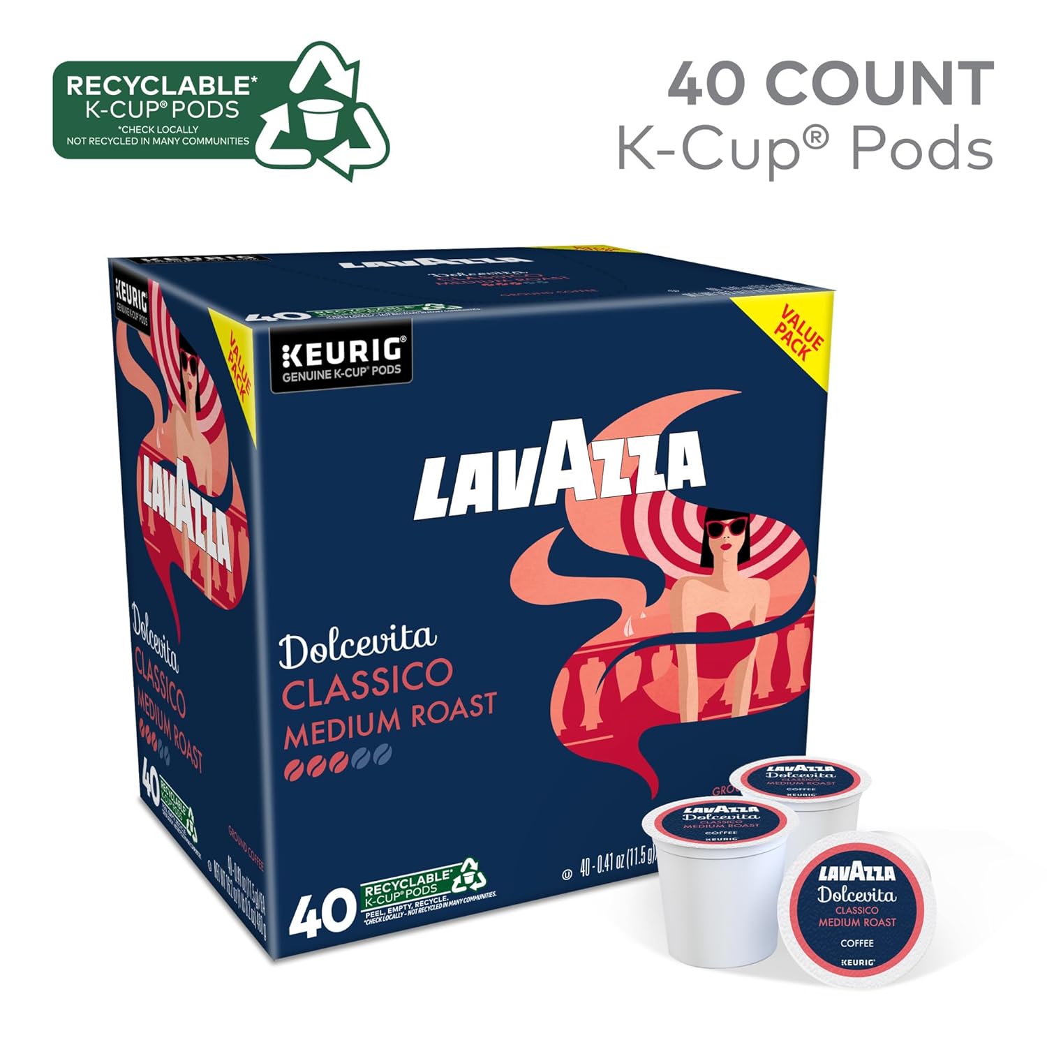 Lavazza Espresso, Single-Serve Keurig K-Cup Pods, Medium Roast Coffee, 32-Count Box