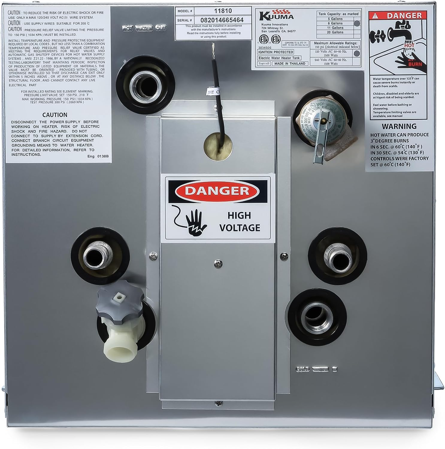 Kuuma 11810 6-Gallon Water Heater, Consistent Hot Water for Boats, Marine Aluminum Tank with Efficient Heat Exchanger, 120V, Gray