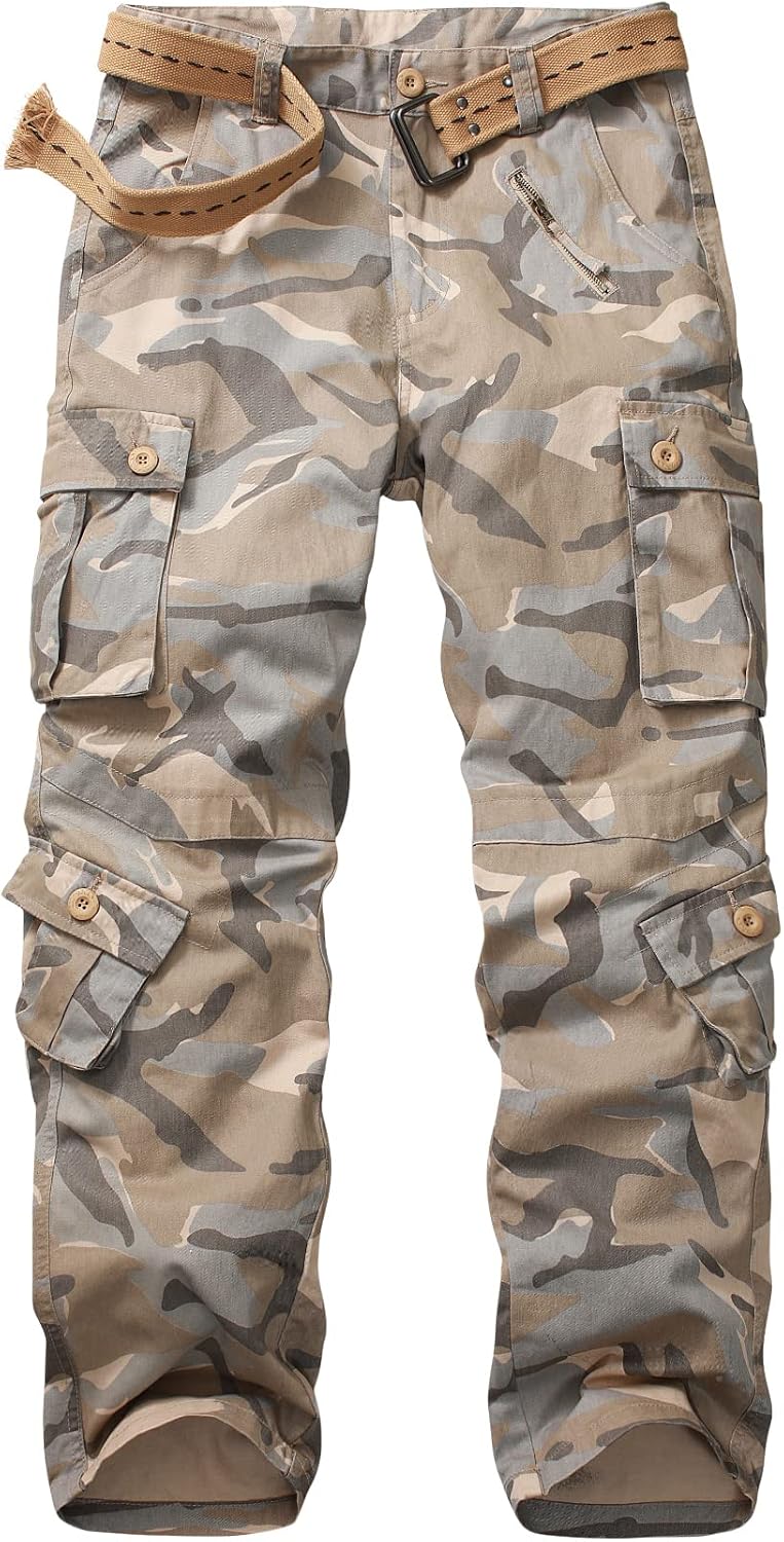 Mens Cargo Pants Camo Work Tactical Rip Stop BDU Casual Army Military Pants | 100% Cotton,Wear Resistant,Breathable,Sweat-absorbent,Men's Wild Cargo Pants with 8 Pockets,Relaxed Loose Fit Hiking Pants