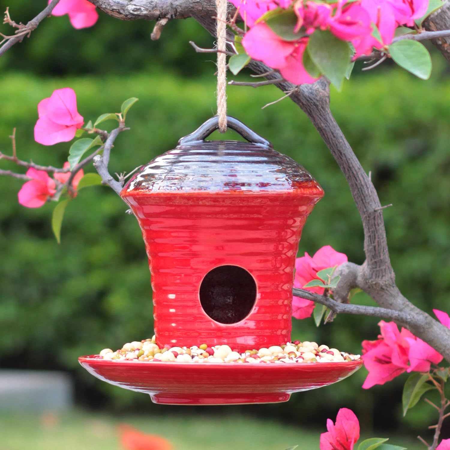Kimdio Birdhouse Ceramic Hanging Birdhouses Bird Hut Hanging Outdoor Birdhouse for Wild Birds, Finch, Cardinal, and Bluebird - Blue