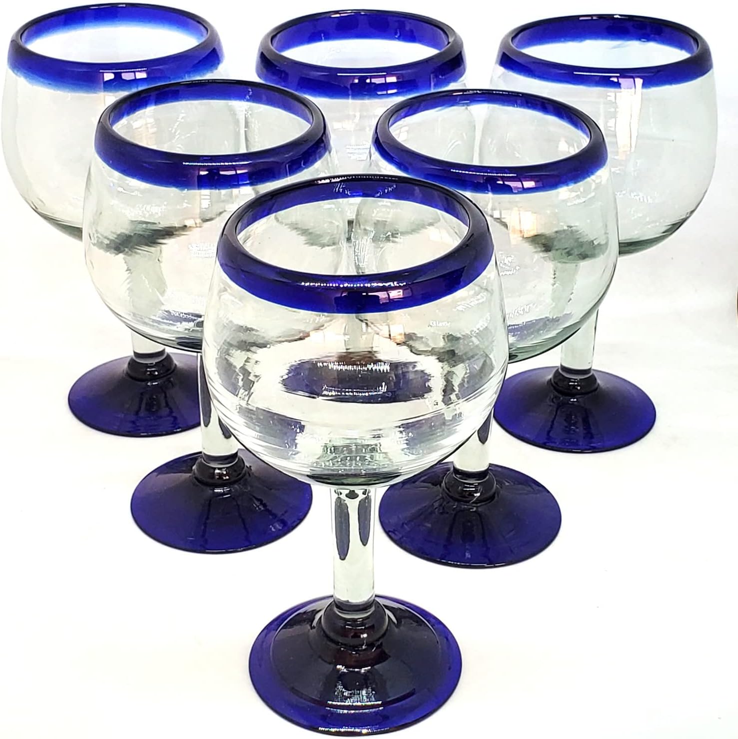 Cobalt Blue Rim 13 oz Wine Glasses (set of 6), Recycled Glass, Lead-free, Toxin-Free (13oz Wine)