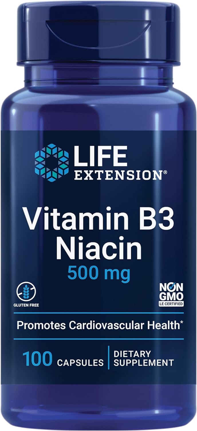 Life Extension Vitamin B3 Niacin, Heart Health, Cholesterol & Energy Support, Gluten-Free, Non-GMO, 100 Capsules | Supports Heart Health