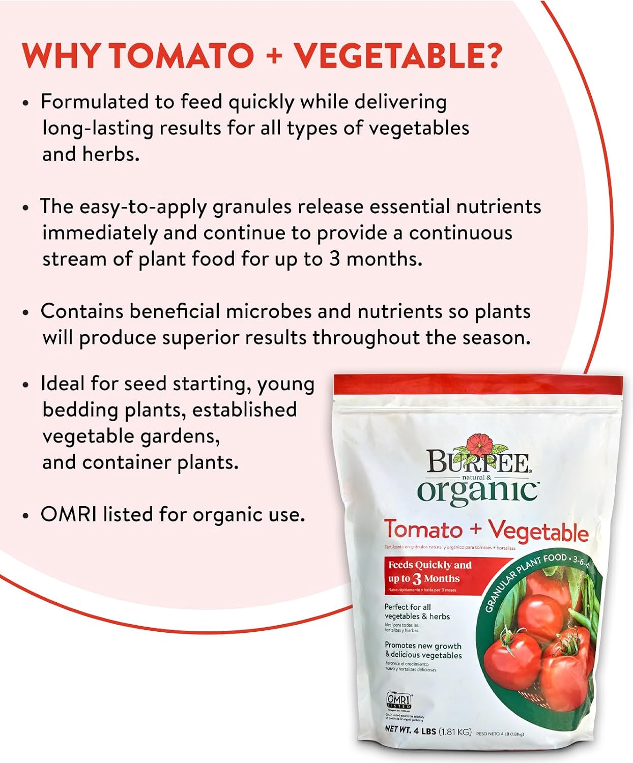Burpee Natural Purpose Granular 4-Lb Organic Food for Growing Strong Plants | Good for Vegetable Garden, Flower Garden & Seed Starting, 4 lb, 4lb. Bag