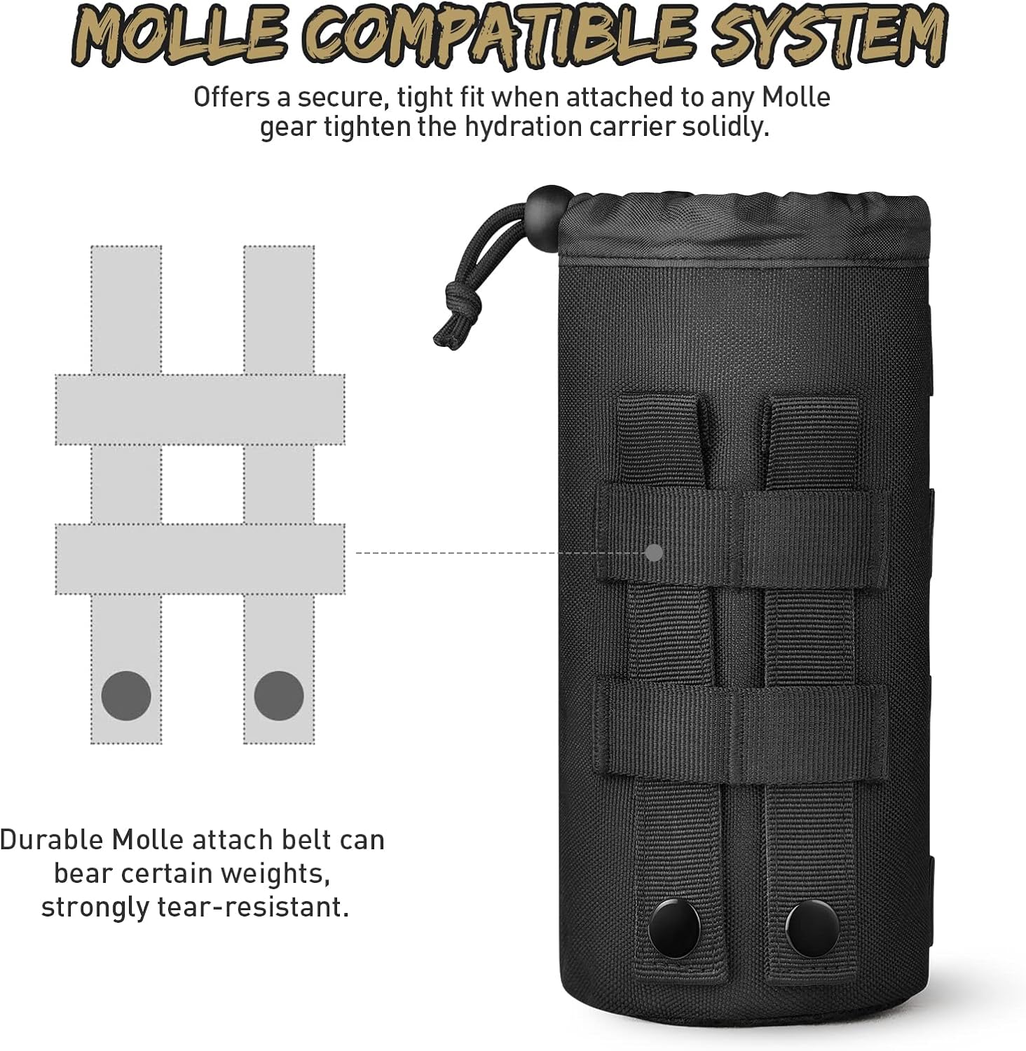 Gonex MOLLE Bottle Pouch, Drawstring Water Bottle Holder | 900D Oxford, Mesh Bottom, Fits MOLLE Packs & Vests, Flexible Height, Holds Bottles or Umbrellas