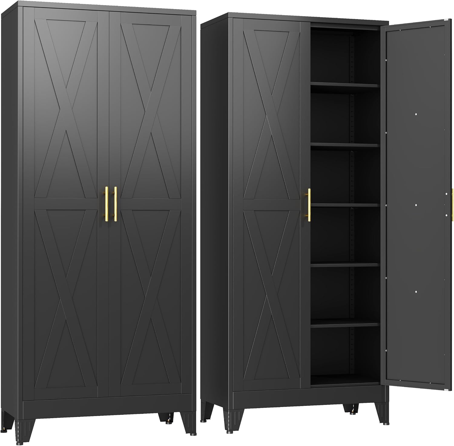 GAIOUS 75.2" Tall Metal Kitchen Pantry Storage Cabinets with 2 Door and 5 Adjustable Shelves, Cupboard for Kitchen, Dining Room, Living Room and Bathroom, White
