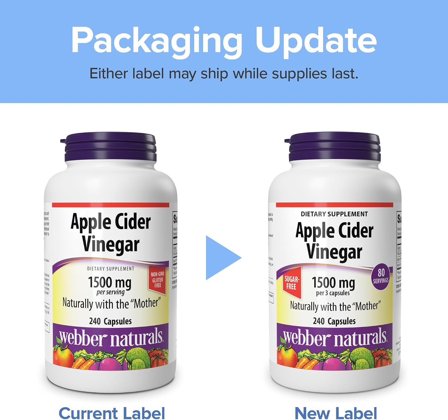 Webber Naturals Apple Cider Vinegar Capsules 1500mg, 240 Capsules