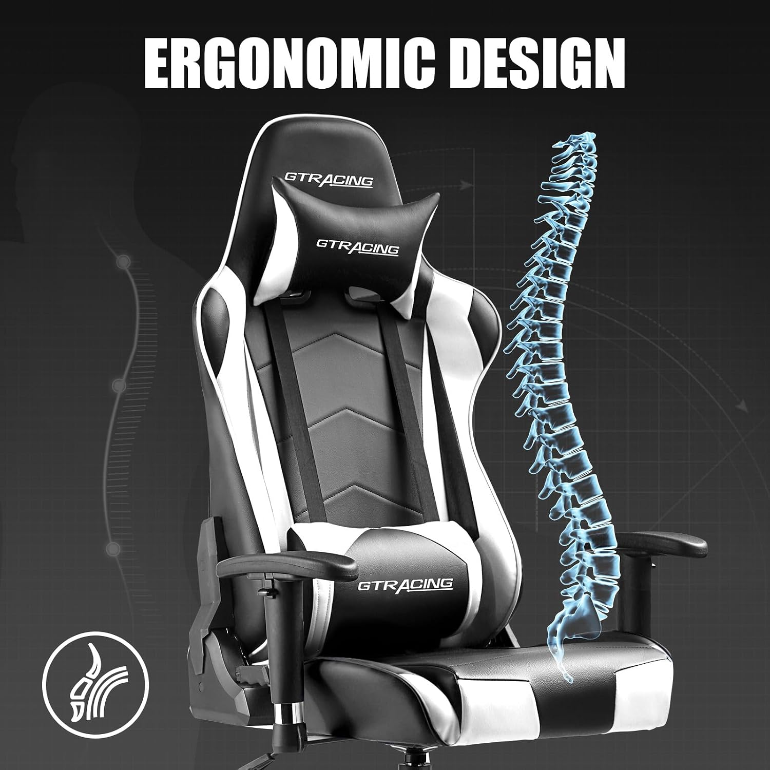 GTRACING Gaming Chair Racing Office Computer Ergonomic Video Game Chair Backrest and Seat Height Adjustable Swivel Recliner with Headrest and Lumbar