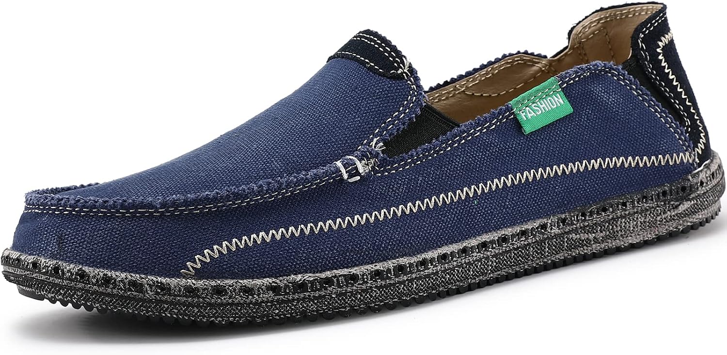 VILOCY Mens Slip on Deck Shoes Casual Canvas Loafers Beach Boat Shoes Zero Drop Vintage Flat
