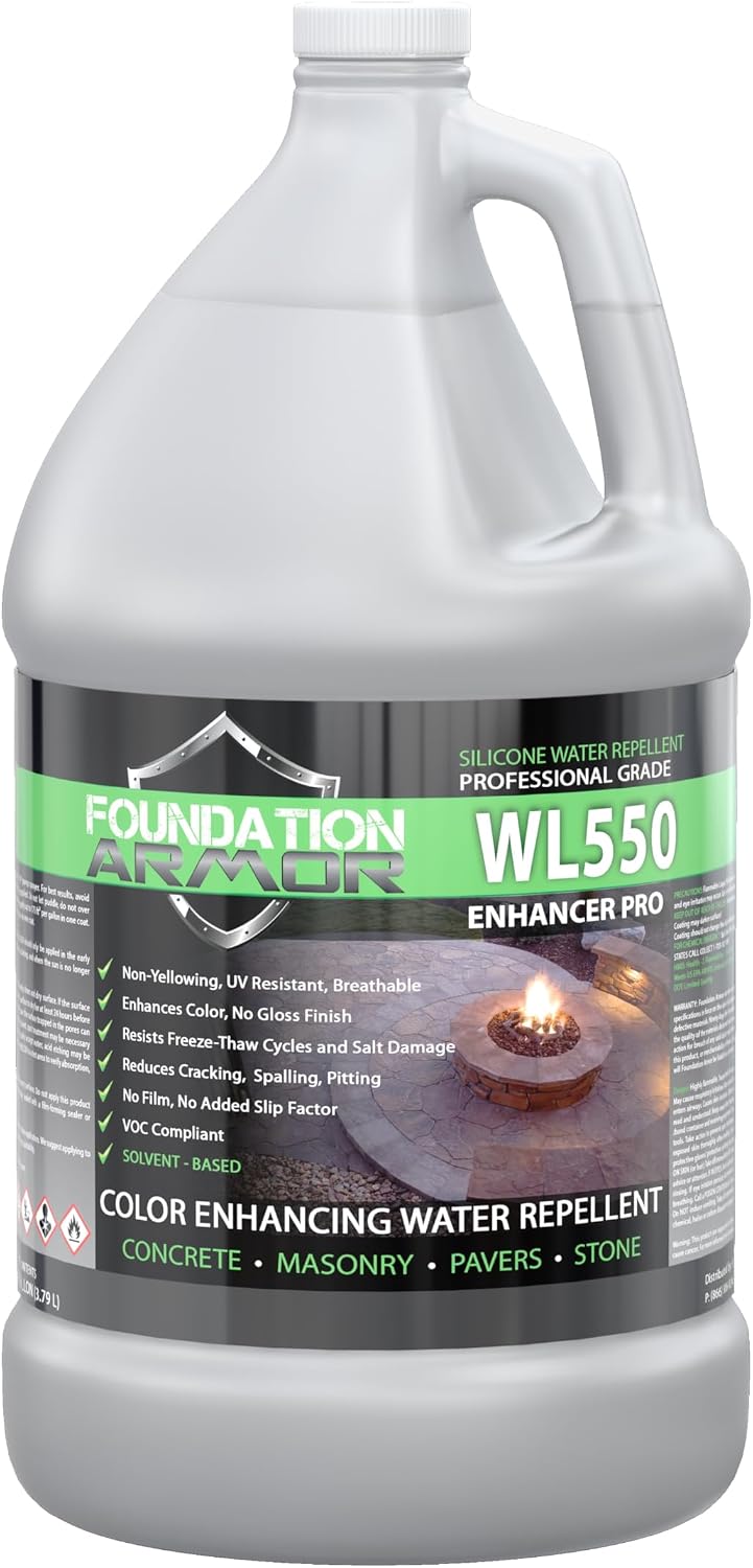 Armor WL550 Deep Penetrating Solvent-Based Matte Wet Look 1 Gallon Concrete Sealer - Professional Grade Long Lasting Matte Wet Look Sealer For