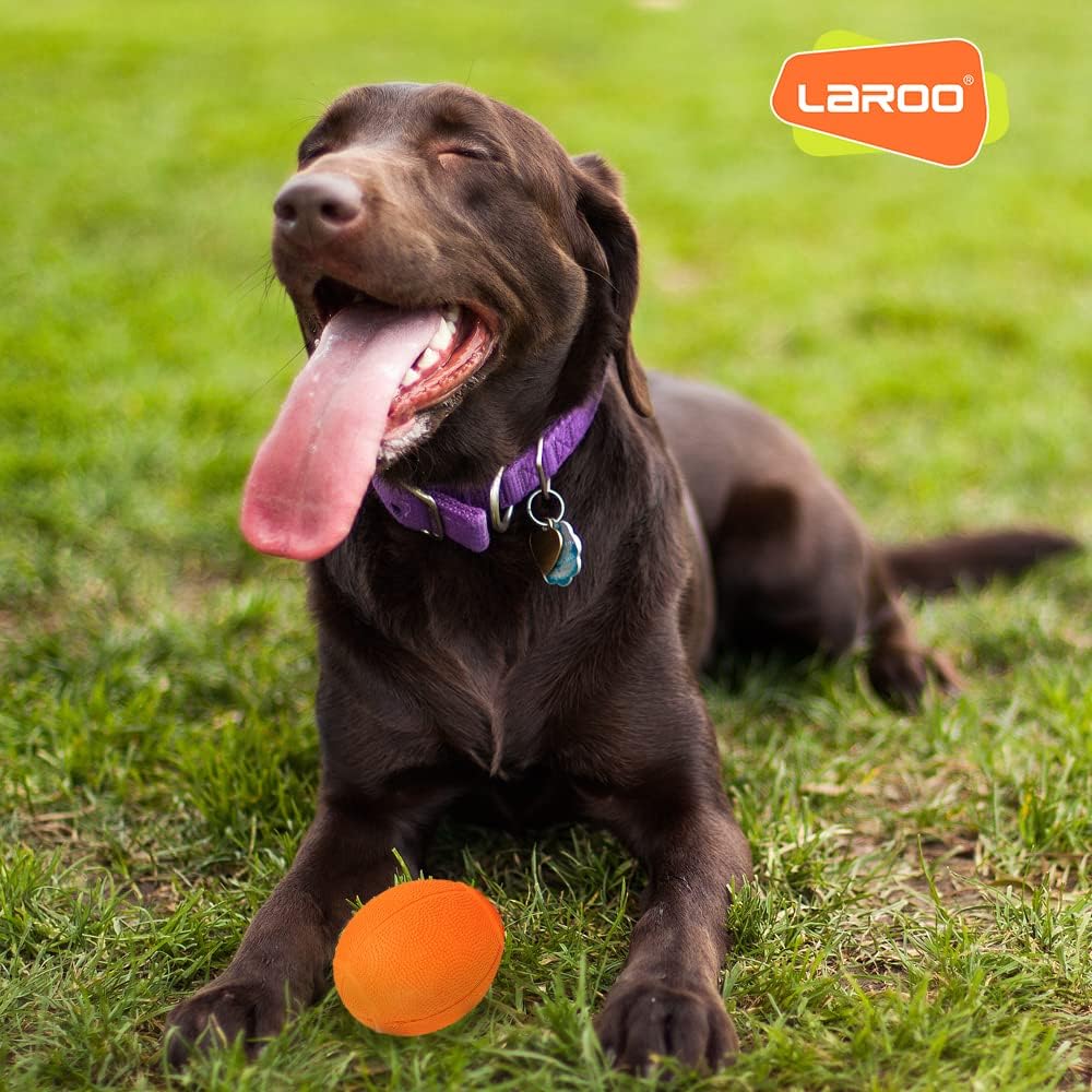 LaRoo Squeaky Dog Ball Toy,Durable Natural Rubber Squeaker Ball Throwing Training,Teeth Cleaning Chew Toy for Pet Medium and Large Dogs (3.5In Green)