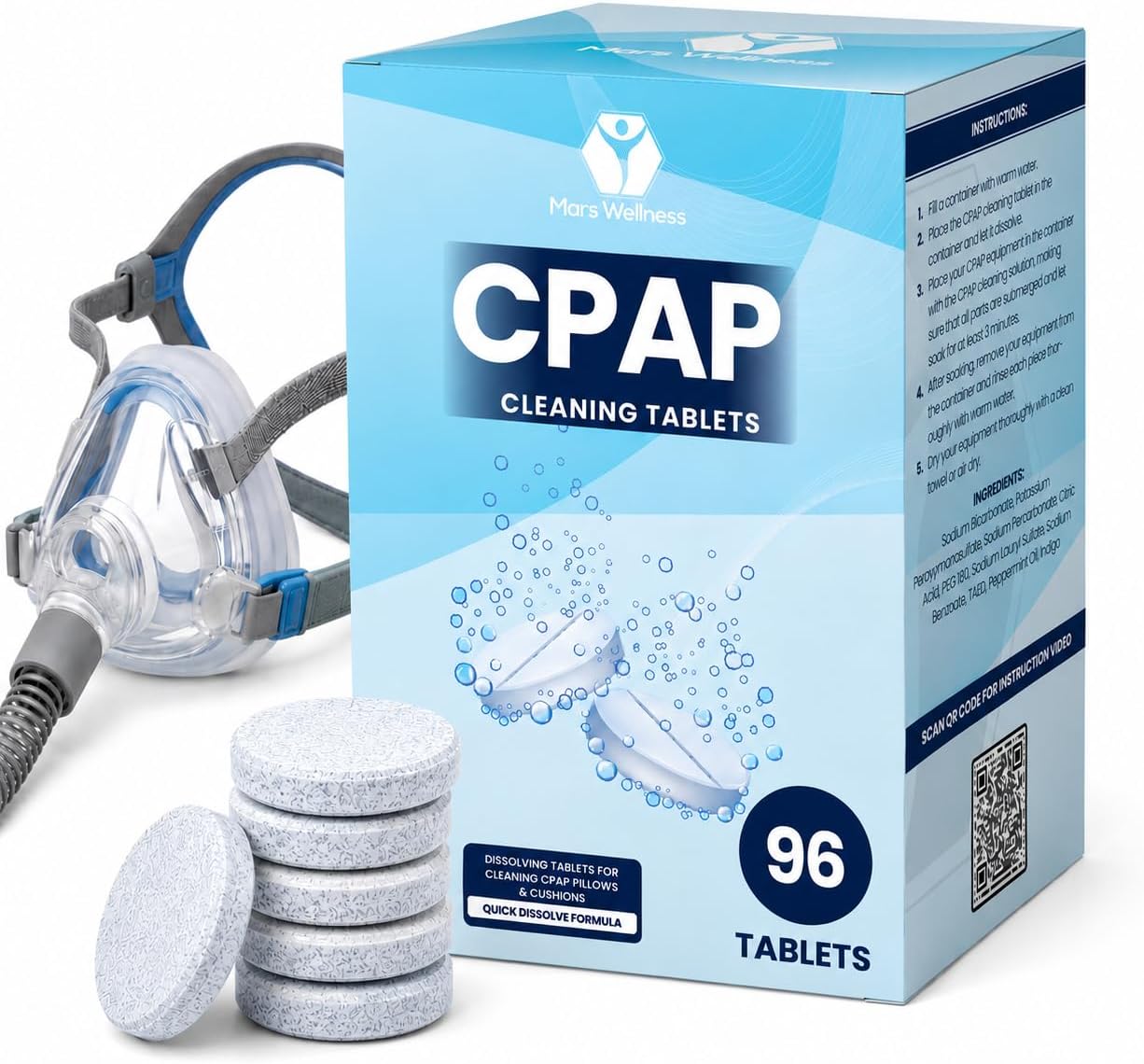 Mars Wellness CPAP Cleaning Tablets – 96 Count – CPAP Cleaner for Masks