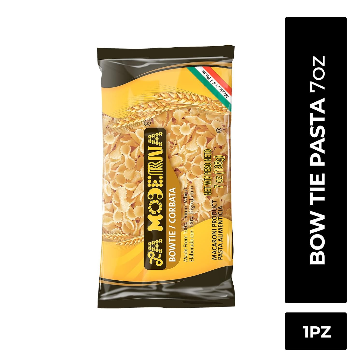 La Moderna Bow Tie Corbata Pasta, 7 oz, Pack of 1 | Bow tie corbata pasta for soups, salads, and family meals; semolina and durum flour; Non-GMO; kosher