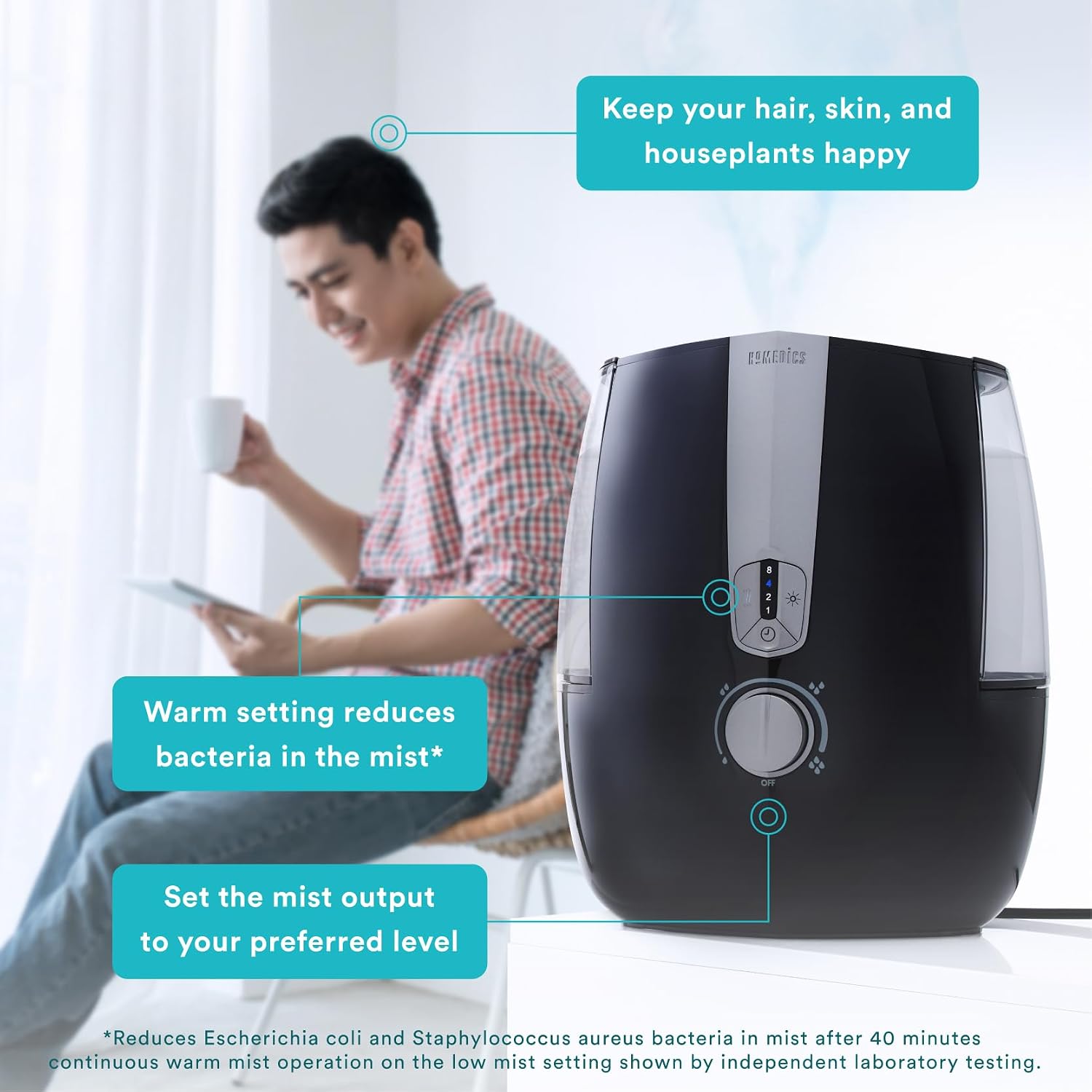 Homedics TotalComfort Plus Humidifier – Large Air Humidifiers for Bedroom, Plants – Top-Fill 5.3L Water Tank with Cool and Warm Mist