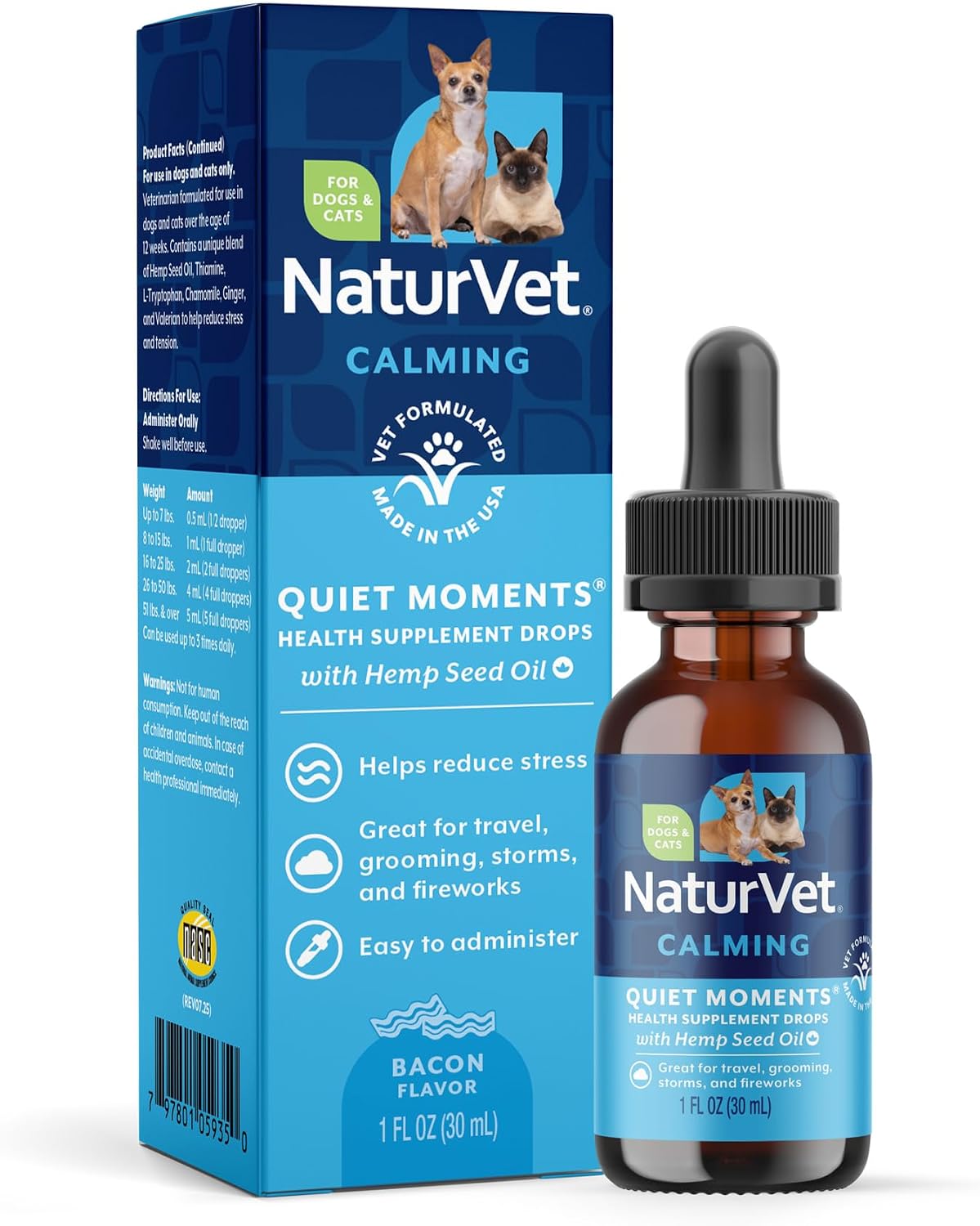 NaturVet Quiet Moments Plus Hemp Calming Drops for Cats & Dogs - 1 Oz | Calming Aid for Dogs & Cats - Helps Reduce Stress & Promote Relaxation with
