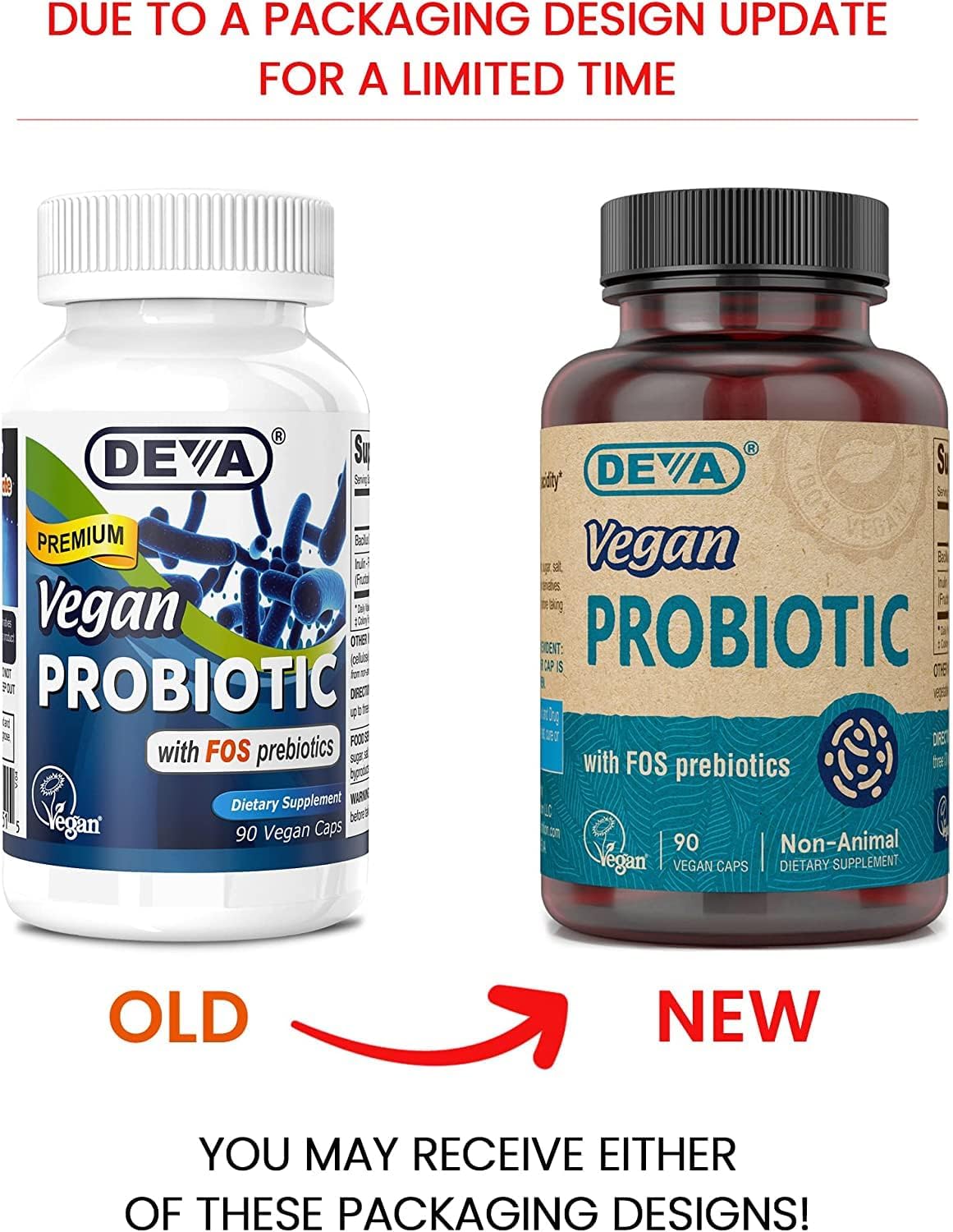 Deva Vegan Probiotic with FOS Prebiotics Supplement - 2 Billion CFU with 100 MG of Prebiotics Per Serving for Men & Women - Non-Dairy Gluten Free - Naturally Shelf Stable - 90 Capsules