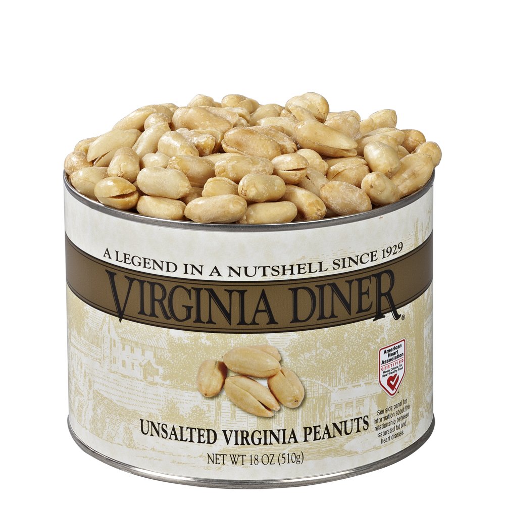 Virginia Diner Salted Virginia Peanuts - XL Gourmet Peanuts Non-GMO, Preservative Free Gifts from Virginia Since 1929-18 Oz Can