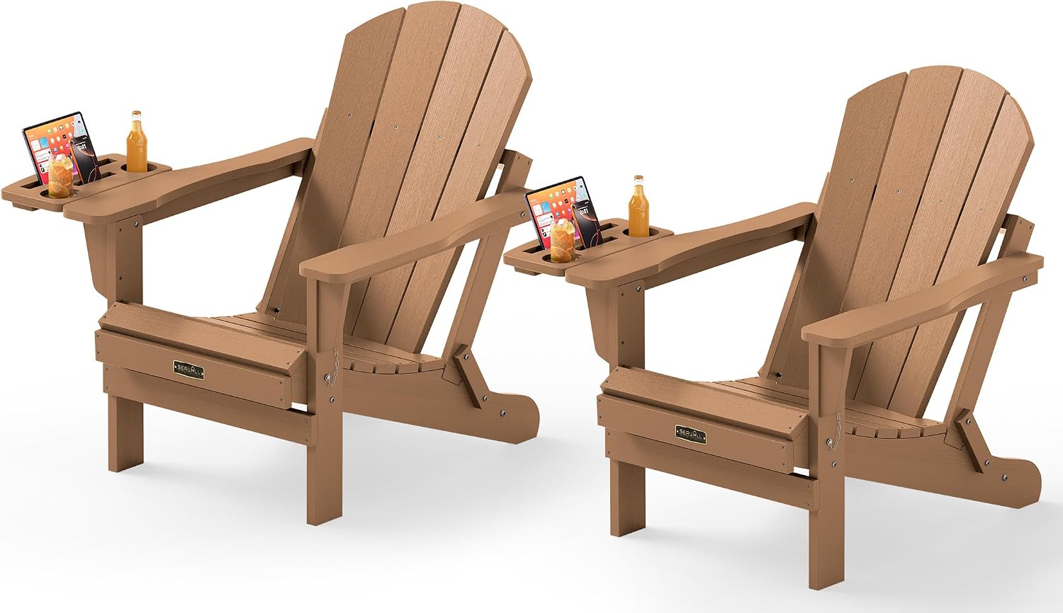 SERWALL Folding Adirondack Chairs with Cup Holder, Outdoor Fire Pit - Blue
