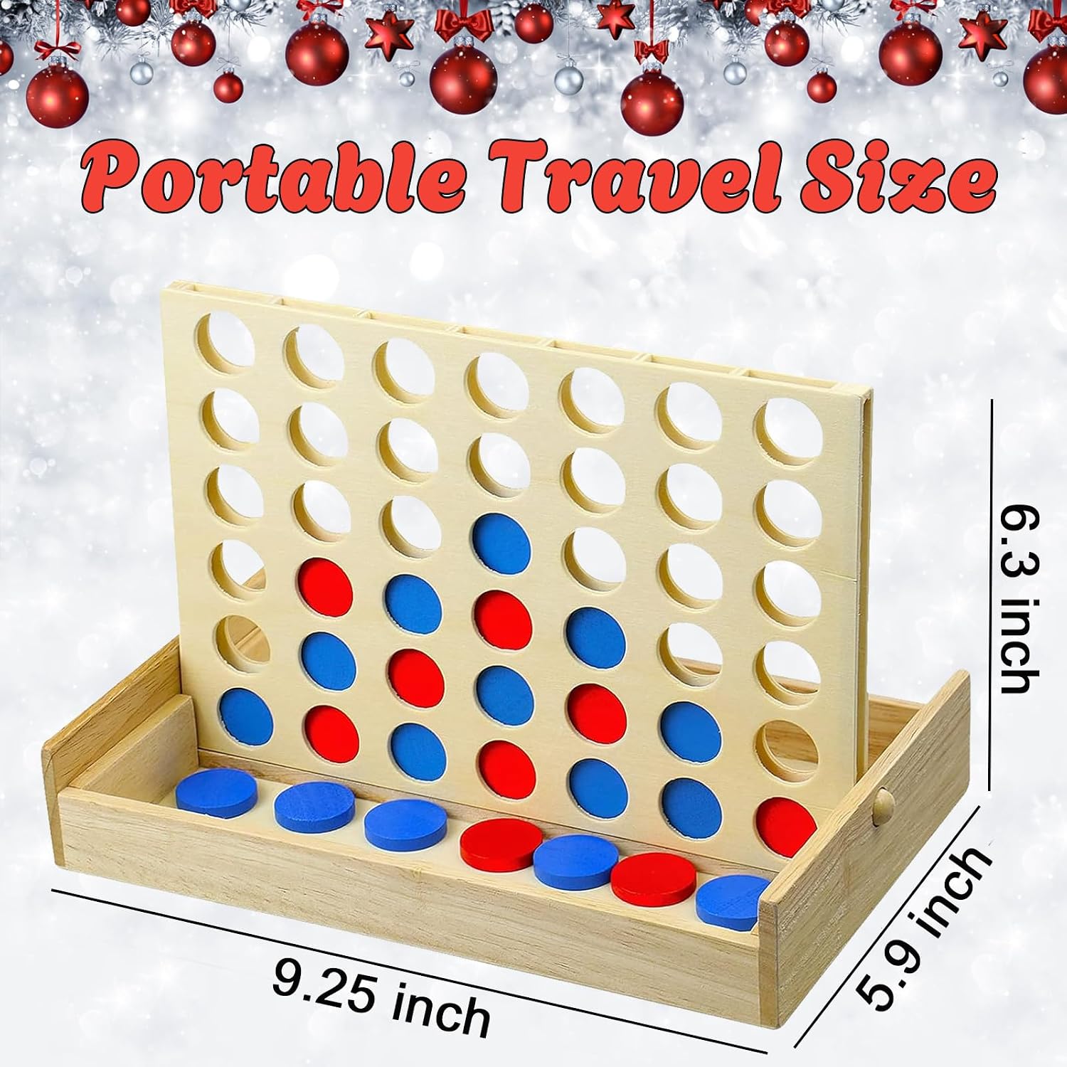 4 in a Row Wooden Connect Board Game, Foldable Line up 4 Game, Classic Strategy Family Fun Toy, Wood Connect Game for Kids and Adults (Travel Size)