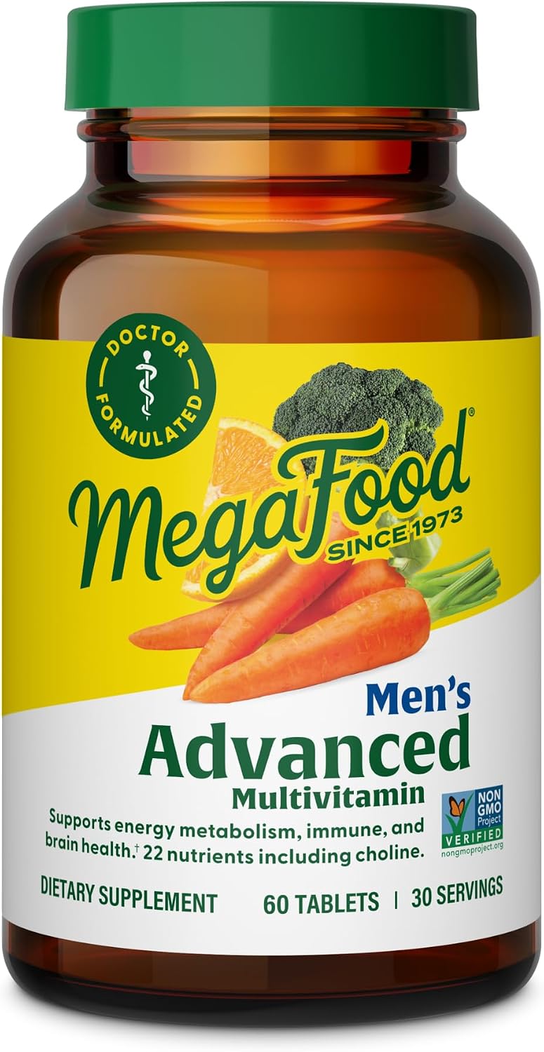 MegaFood Advanced Multivitamin for Men, Doctor Formulated, 120 Tablets | Immune Support, Cellular Energy, Heart & Brain Health, Choline, Methylfolate, Vitamin C, D3, Zinc, Vegetarian, 60 Servings