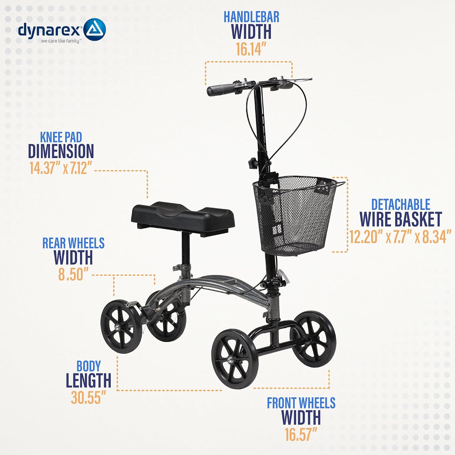 Dynarex Steerable Knee Walker with Basket