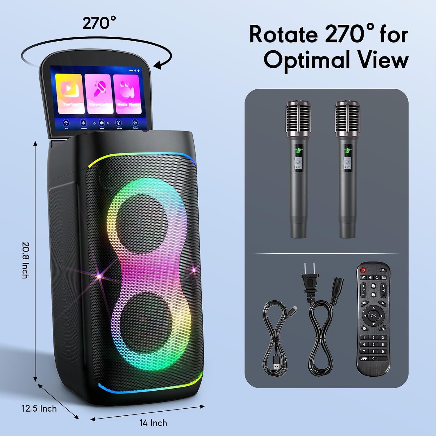 Smart Karaoke Machine with 10.1 Inch Screen, with Lyrics Display, Build-in Karaoke APP, 300W Powerful Speaker, 2 Wireless Microphones
