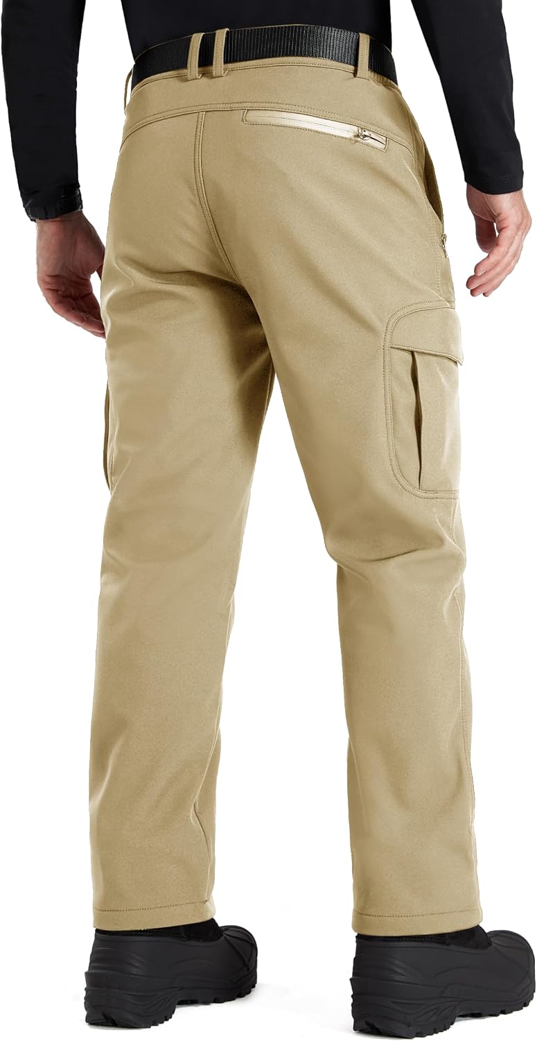 FREE SOLDIER Men's Outdoor Softshell Fleece Lined Cargo Pants | Snow Ski Hiking Pants with Belt, Waterproof Winter Pants, Insulated Work Pants, Breathable Windproof Insulated Pants