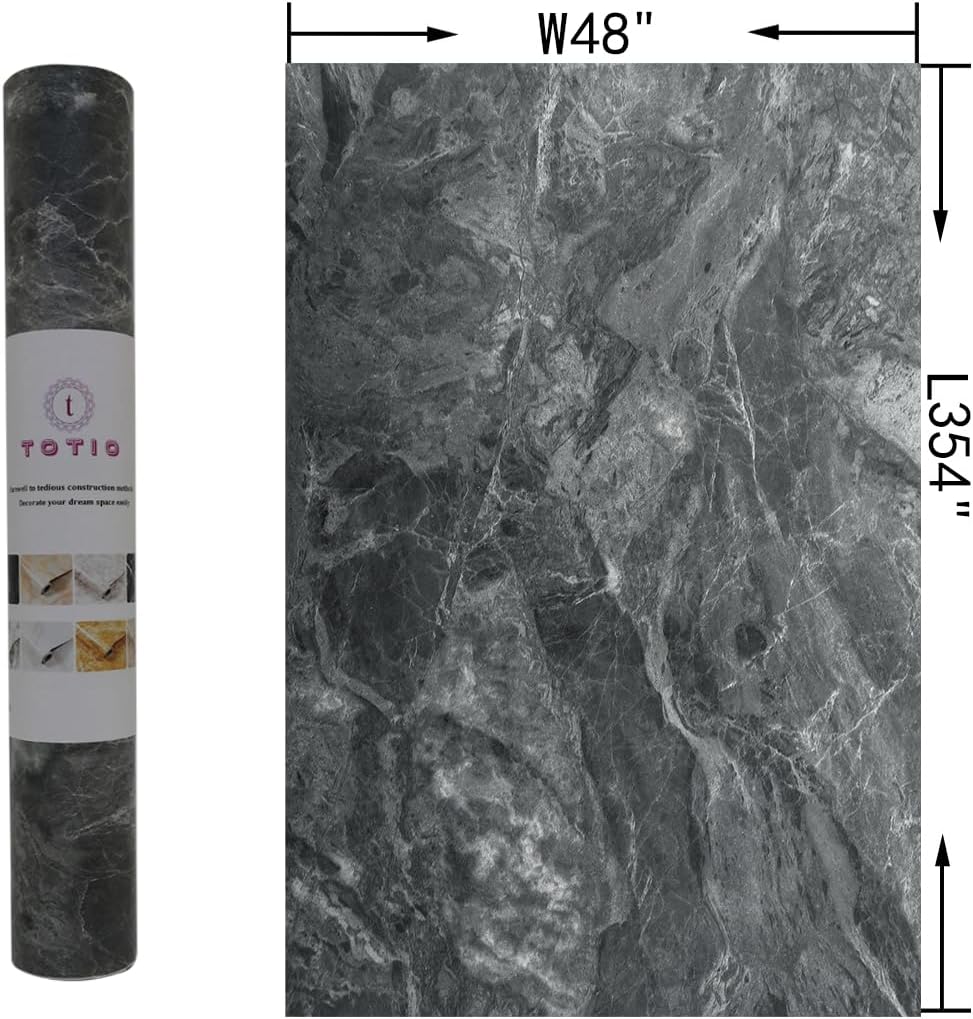 48x197inch Extra Wide Grey Marble Wallpaper Peel Stick Matte Thick Waterproof Adhesive Furniture Sticker Dark Gray Granite Textured Countertop Contact Paper Vinyl Wall Sticker for Bedroom Living Room