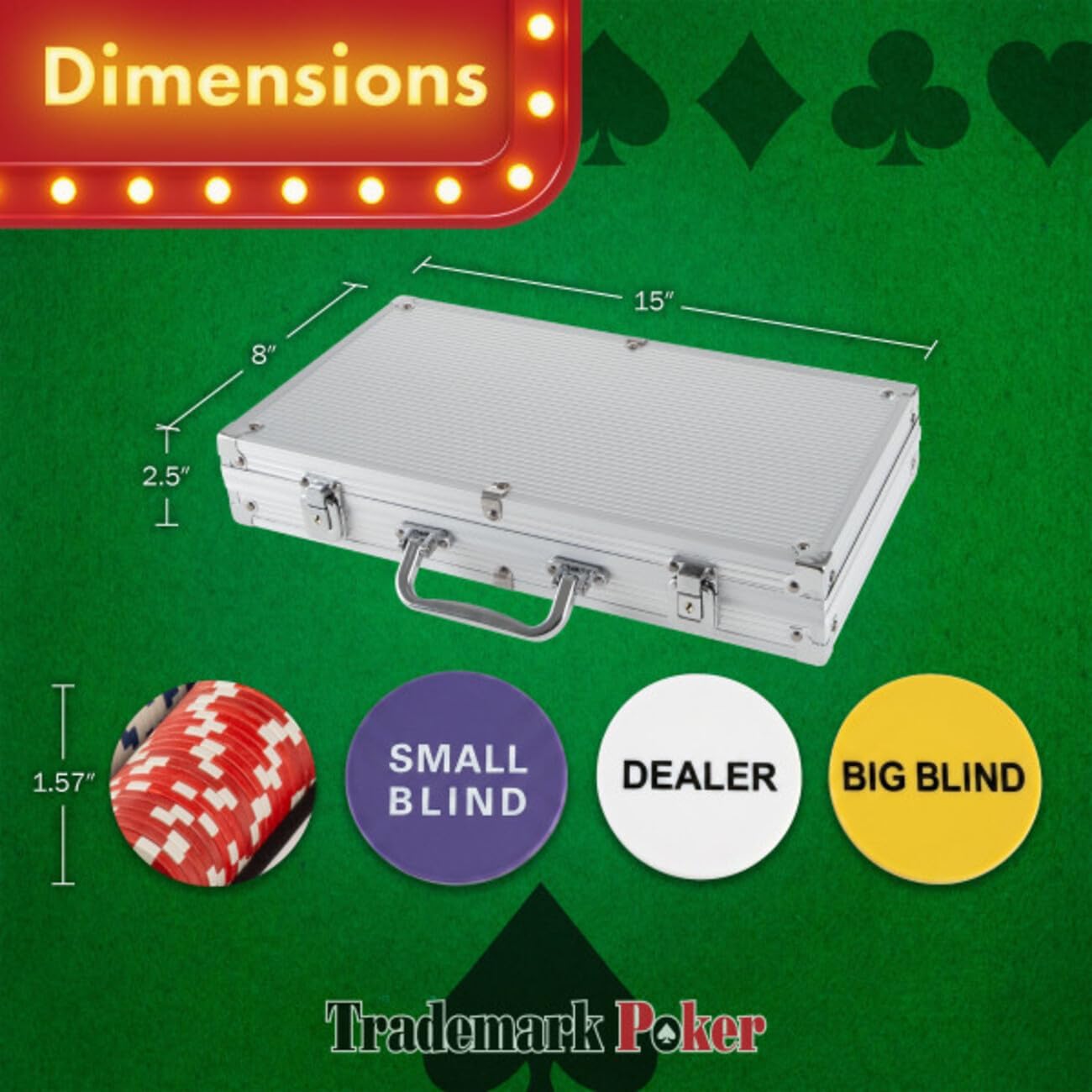 Poker Chip Set - 11.5g Poker Set with Cards, Buttons, Carrying Case, and 500 Poker Chips for Texas Hold'em and Blackjack Games by Trademark Poker
