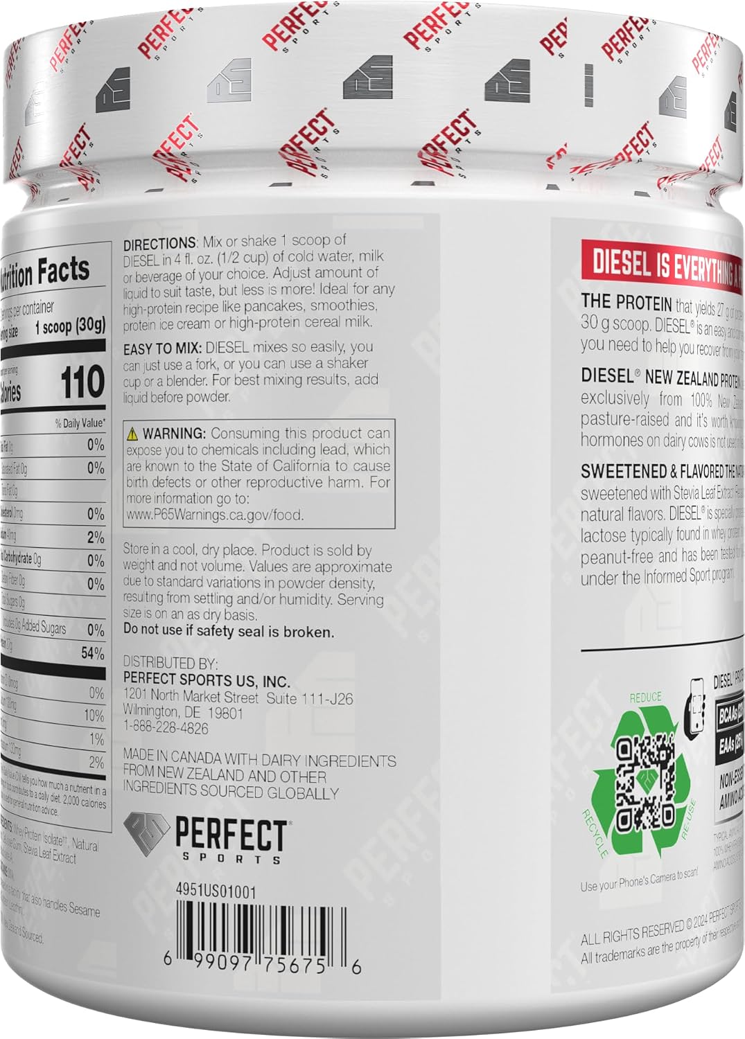 PERFECT SPORTS Diesel Whey Protein Isolate, Milk Chocolate, 2 lb