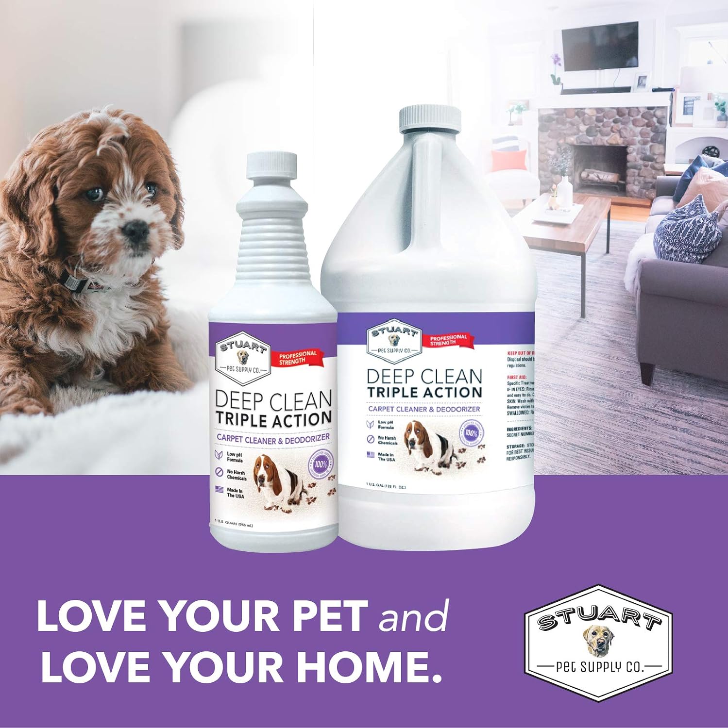 Stuart Pet Supply Co. Professional Strength Deep Clean (Gal.) 3X Carpet Cleaner Solution & Deodorizer, Concentrated Encapsulating Carpet Shampoo
