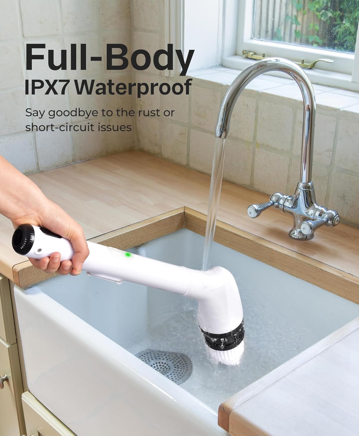Electric Cleaning Brush, New Full-Body IPX7 Waterproof & 42inch Long Handle | Bathroom Cleaner Brush, Shower Scrubber, 2 Speed & 7 Heads Replacement