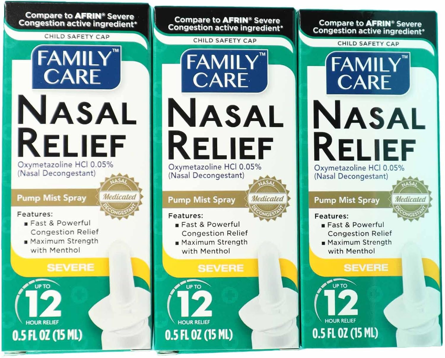 Nasal Relief Spray, Pump Mist, Anti-drip, Severe Congestion, (Oxymetazoline HCI ) 12 Hours, 3 Pack. by Assured