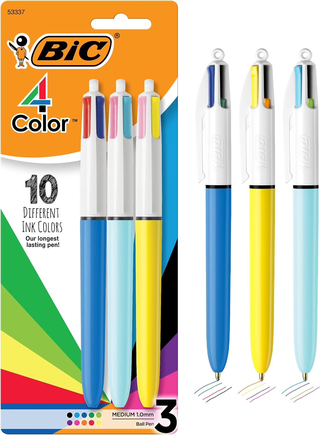 BIC 4-Color Original Retractable Ballpoint Pen, 1.0 mm Medium, 3-Count Pack