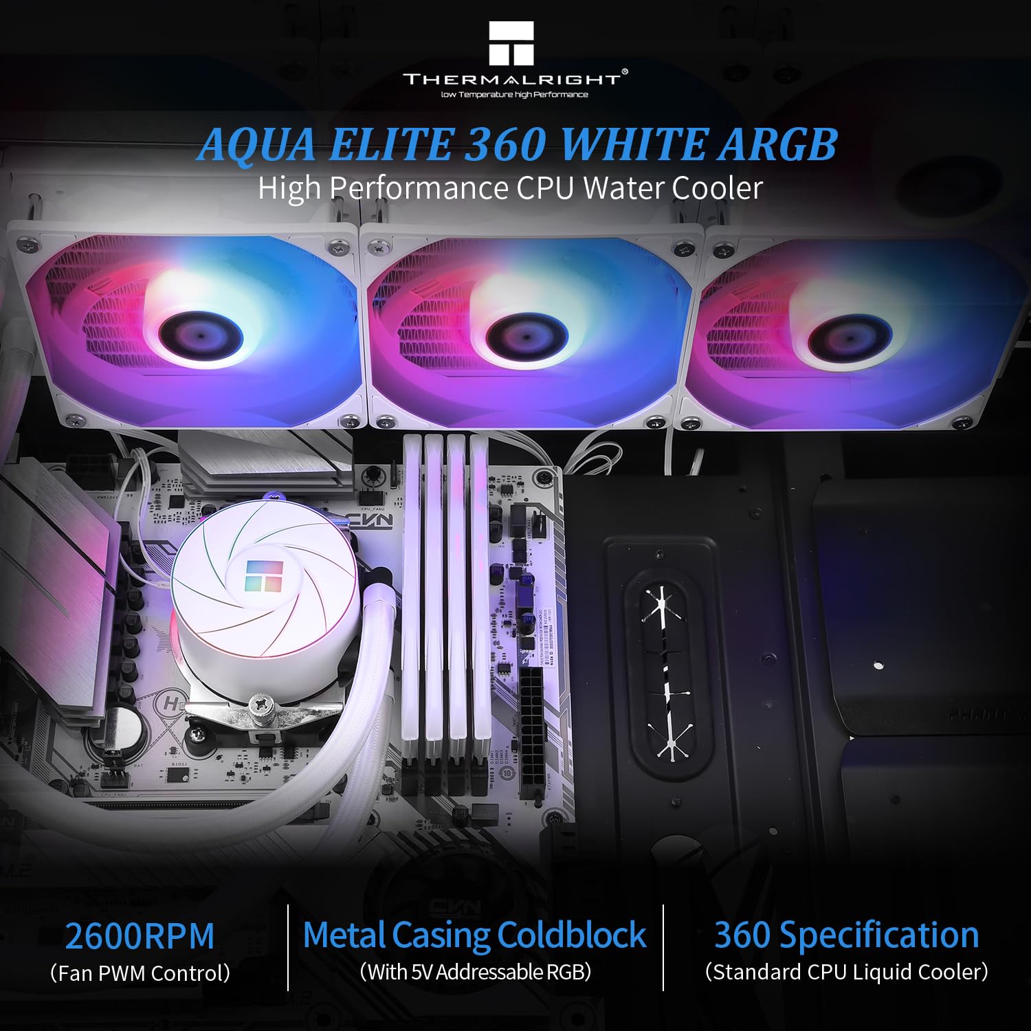 Thermalright Aqua Elite 360 ARGB Liquid CPU Cooler, 360 AIO Cooling Row Size, 3 x 120mm PWM Fans, Computer CPU Cooler,for AMD:AM4/AM5, Intel LGA1851/1150/1151/1200/1700