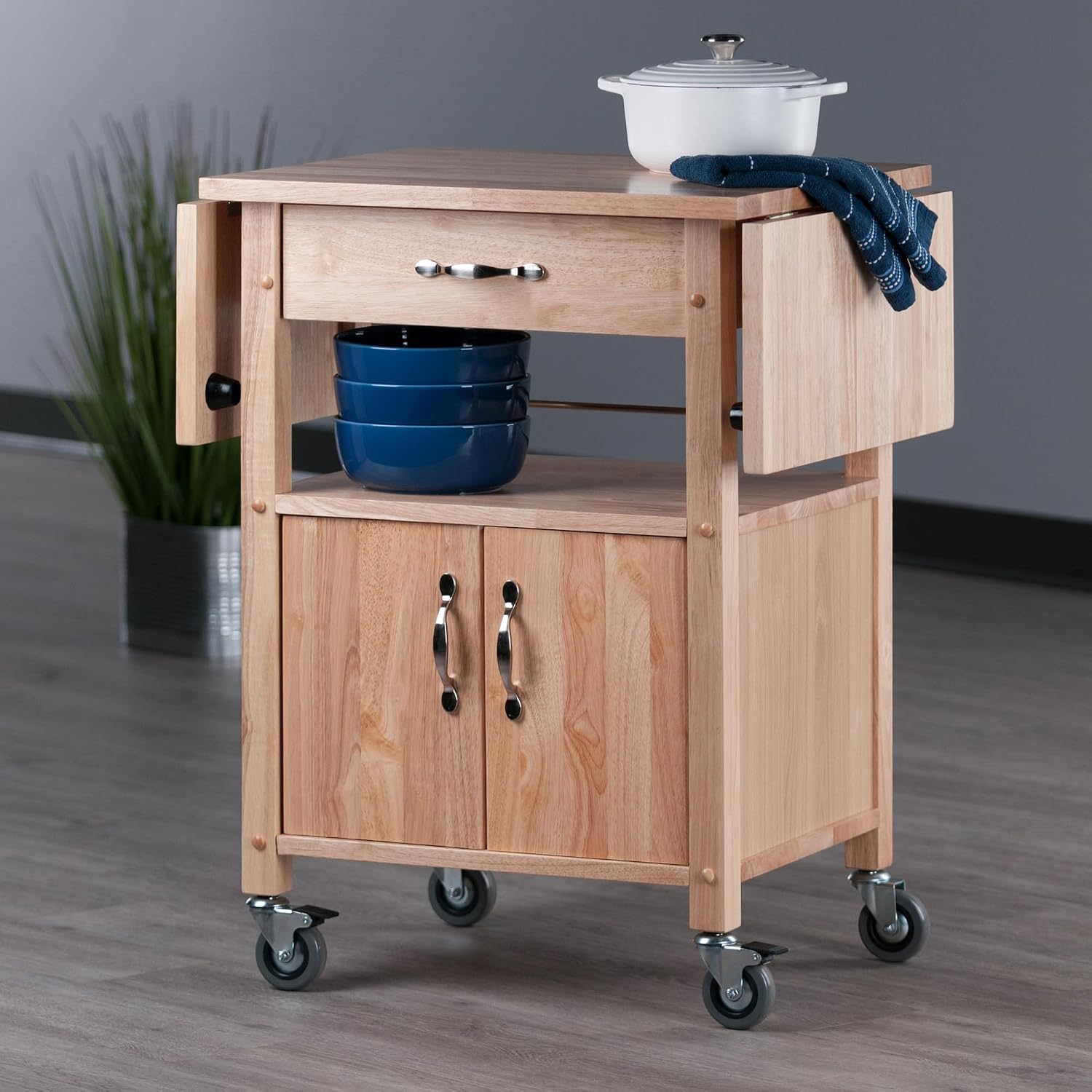 Winsome Wood/Veneer Mobile Kitchen Cart with Lockable Wheels, Beech (84920)