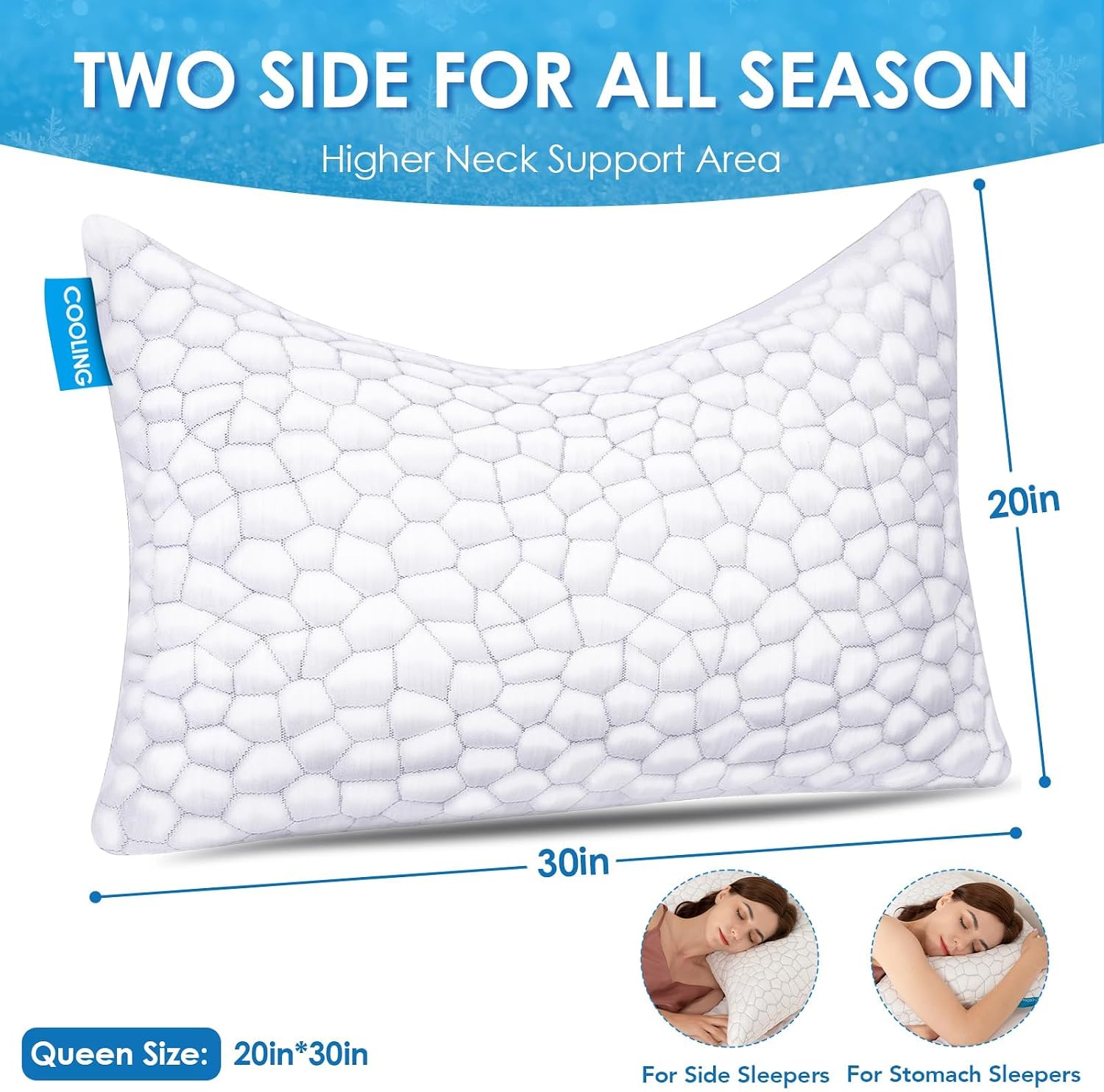 SUPA MODERN Cooling Pillow Queen Size Set of 2, CertiPUR-US Shredded Memory Foam Pillows for Sleeping, Cool Bed Pillows for Hot Sleepers, Adjustable Firm Pillow for Side,Back,Stomach Sleepers