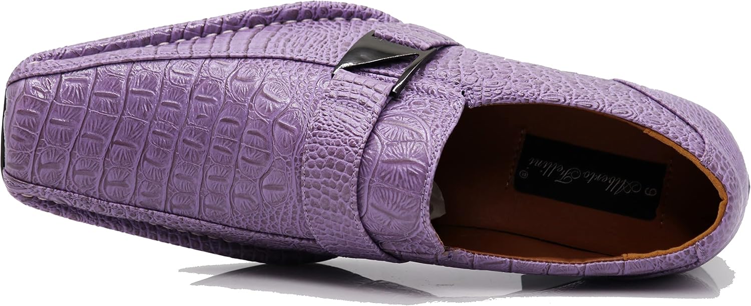 Enzo Romeo Santcro Men's Dress Crocodile Print Loafers Elastic Slip on with Buckle Fashion Shoes Runs Half Size Big