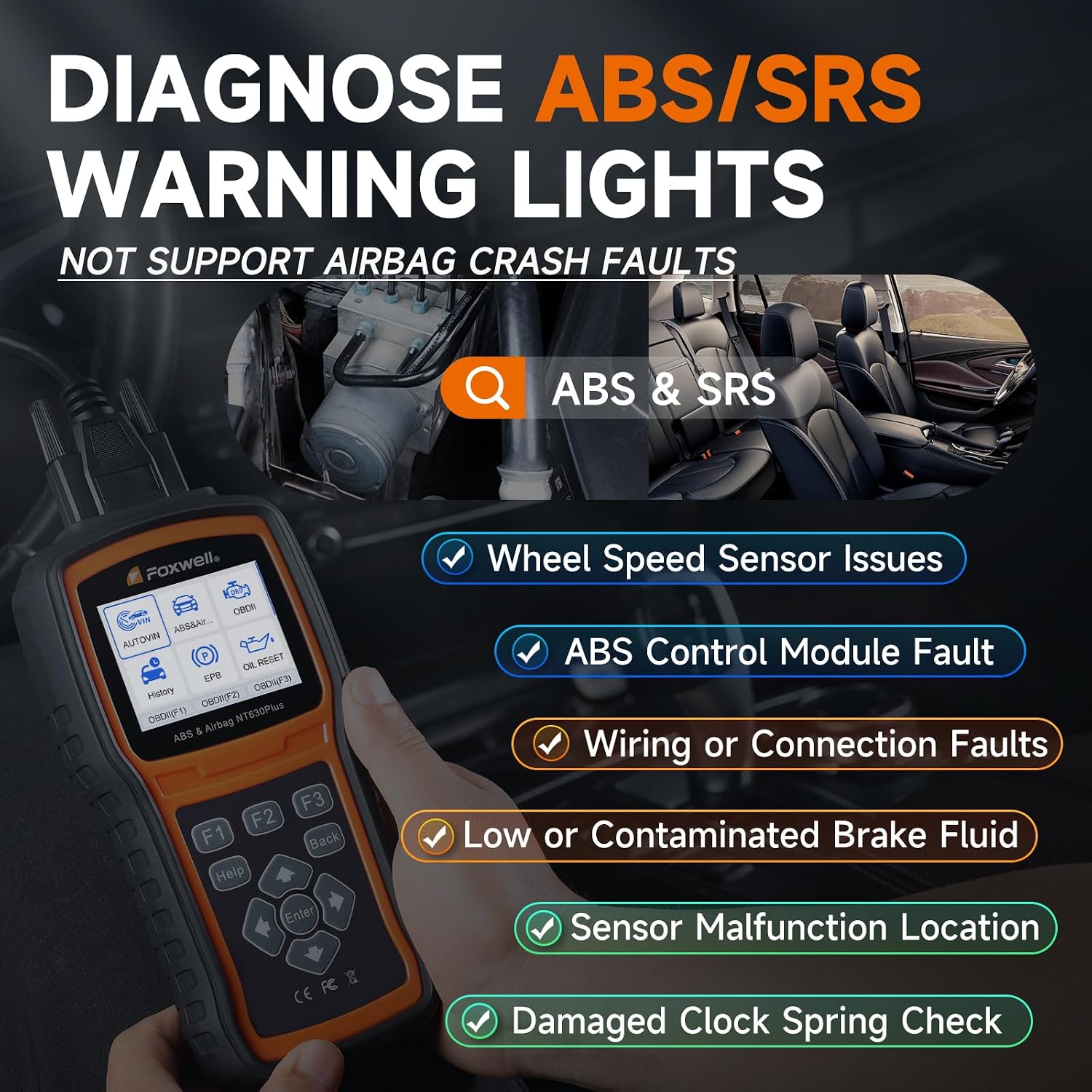 FOXWELL NT630 Plus OBD2 Scanner with ABS and SRS, ABS Auto Bleed, 4 Resets | Brake Code Reader, ABS Bidirectional Scan Tool
