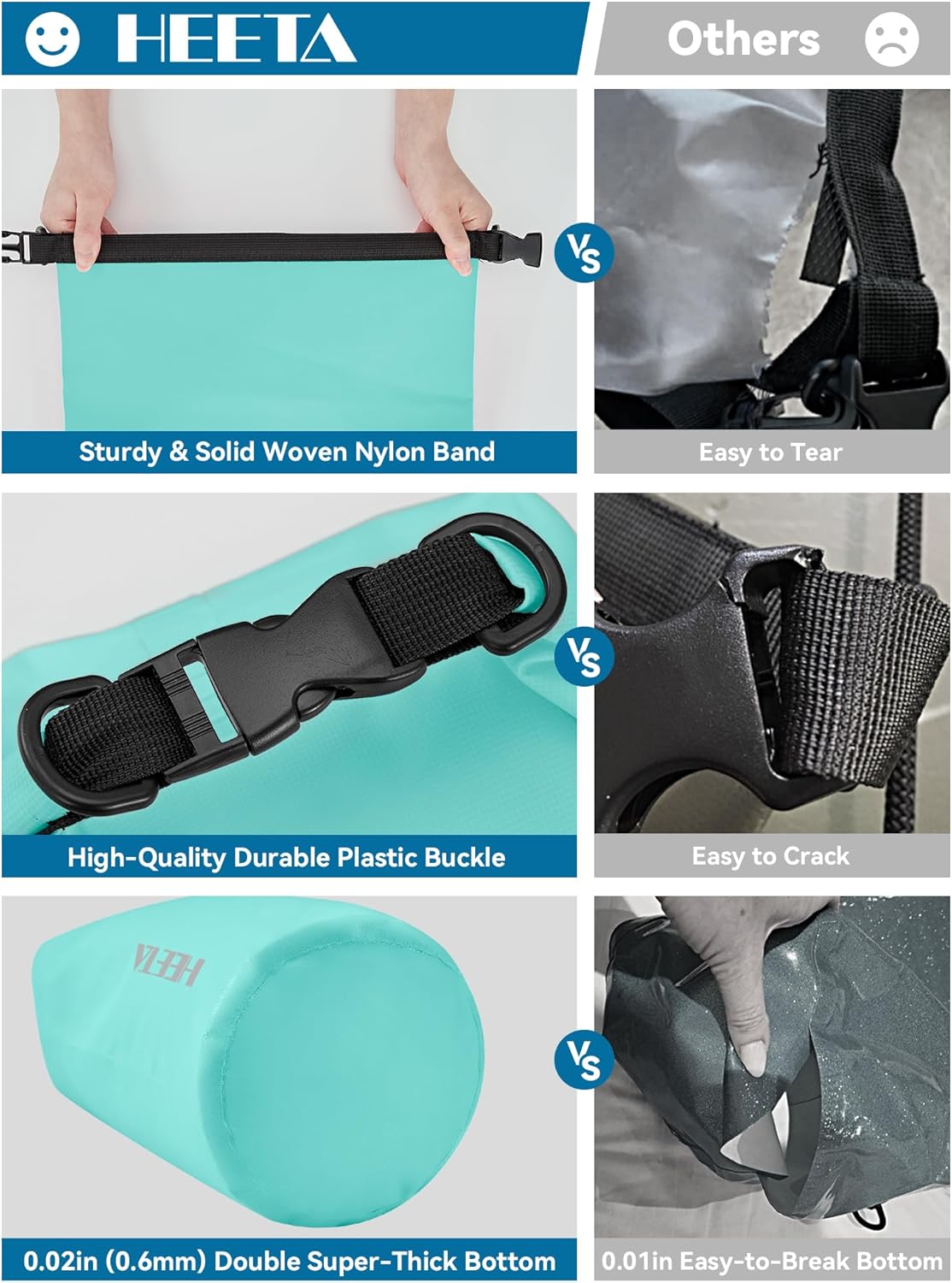 HEETA Waterproof Dry Bag Backpack with Emergency Whistle 5L/10L/20L/30L/40L