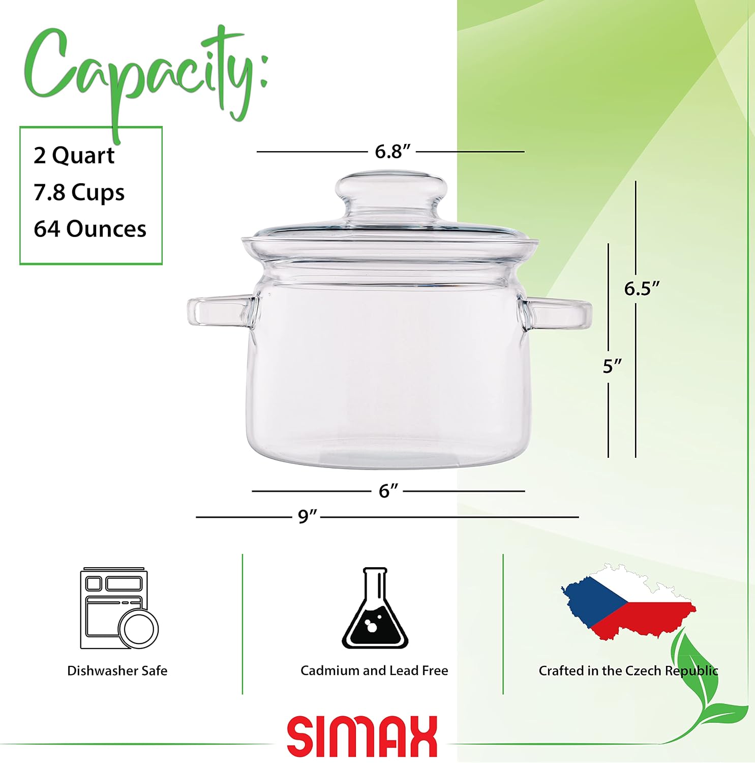 Simax 48 Oz Borosilicate Glass Saucepan With Lid - Microwave, Stove and Dishwasher Safe Potpourri Pot and Serving Dish