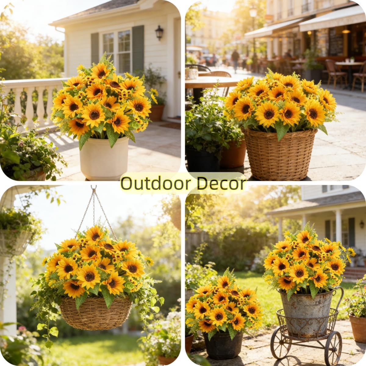 AmyHomie Artificial Sunflowers for Outdoors Fall Decor, 2 Bouquets | Garden, Patio, Wedding, Home, Centerpieces, Vase, UV Resistant, No Water