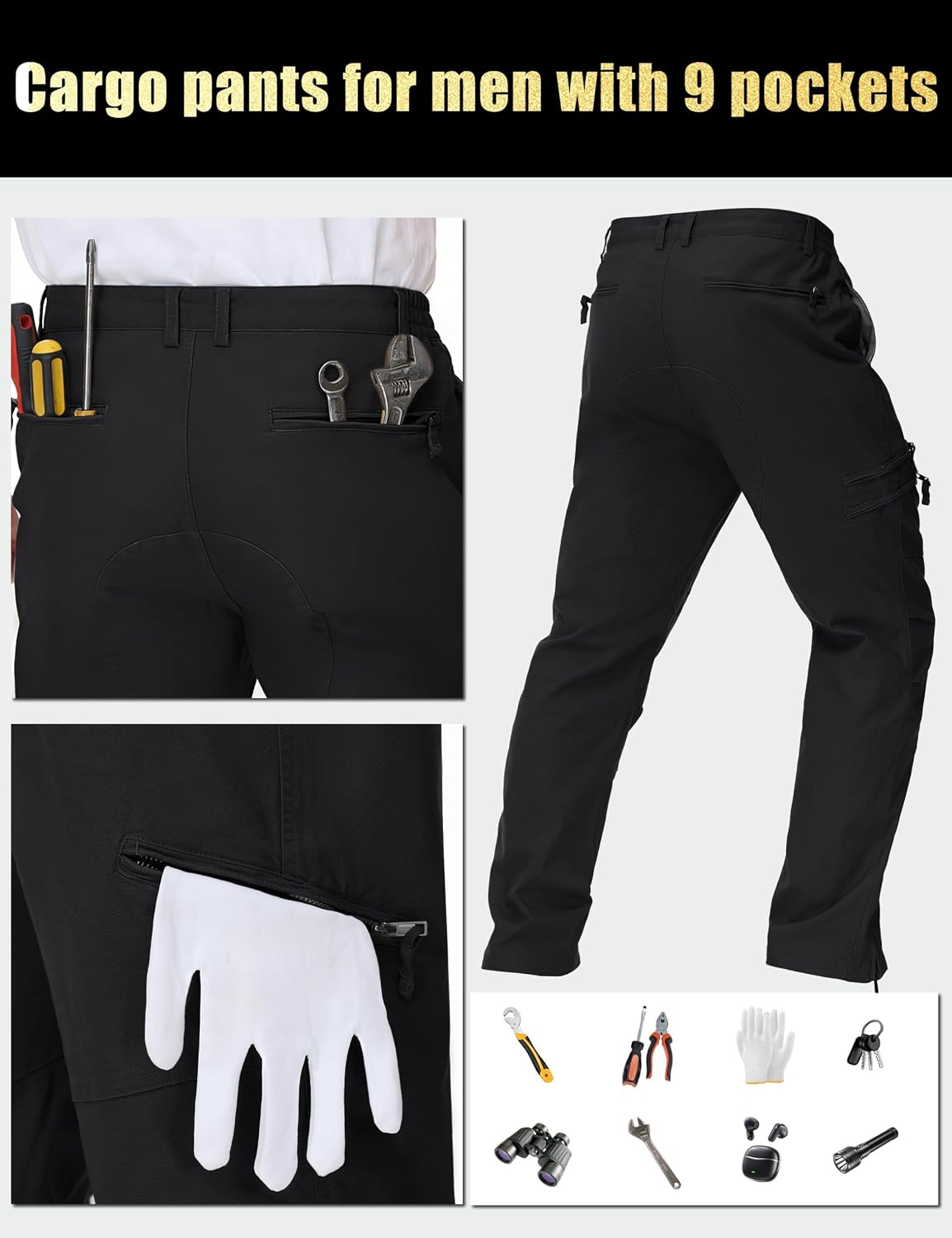 CRYSULLY Mens Tactical Cargo Pants Ripstop Cotton Military Hiking Work