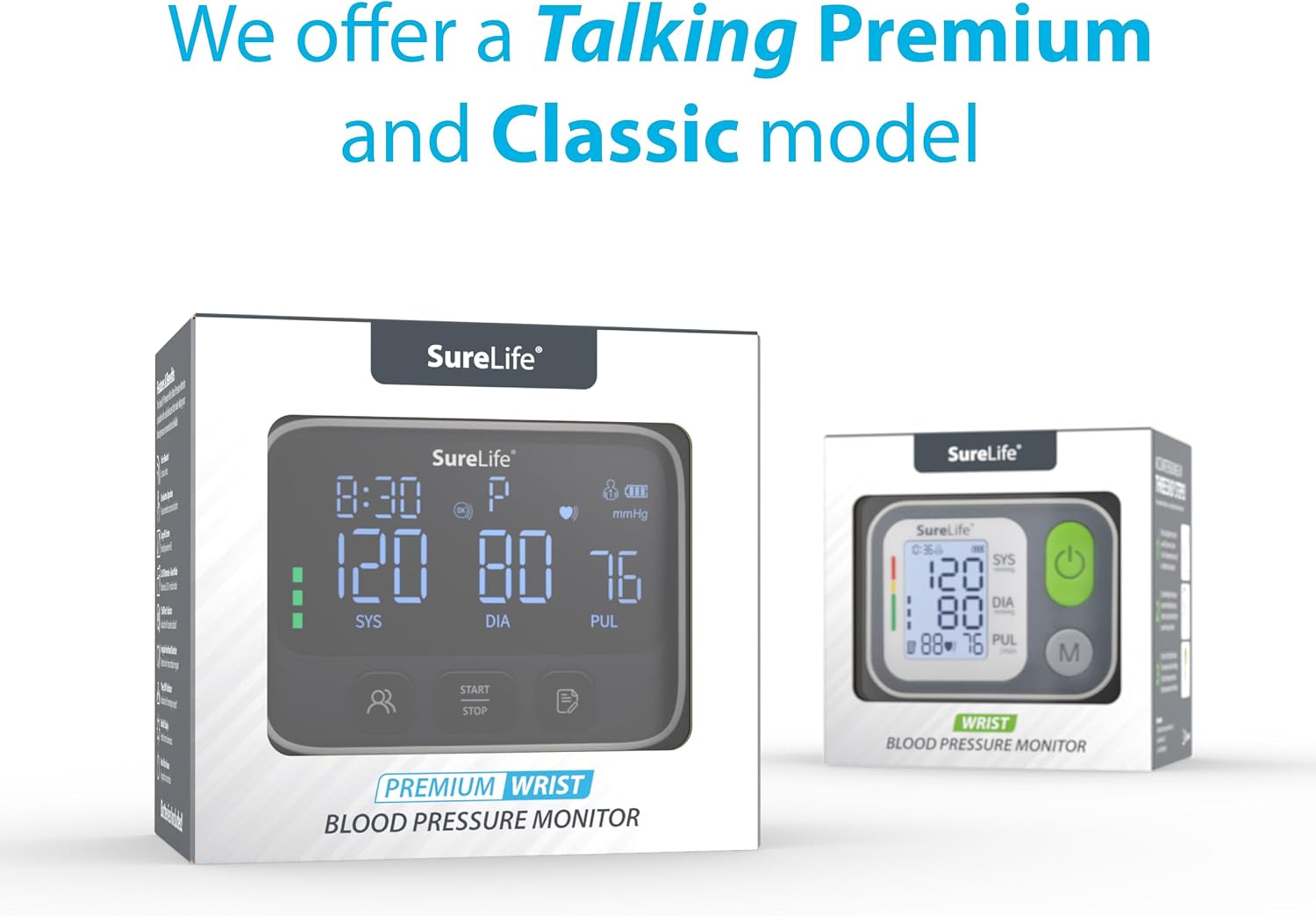 SureLife Premium Wrist Blood Pressure Monitor | Voice Readout, Irregular Heartbeat Alerts, Color-Coded Backlit LCD Screen, Fully Automatic