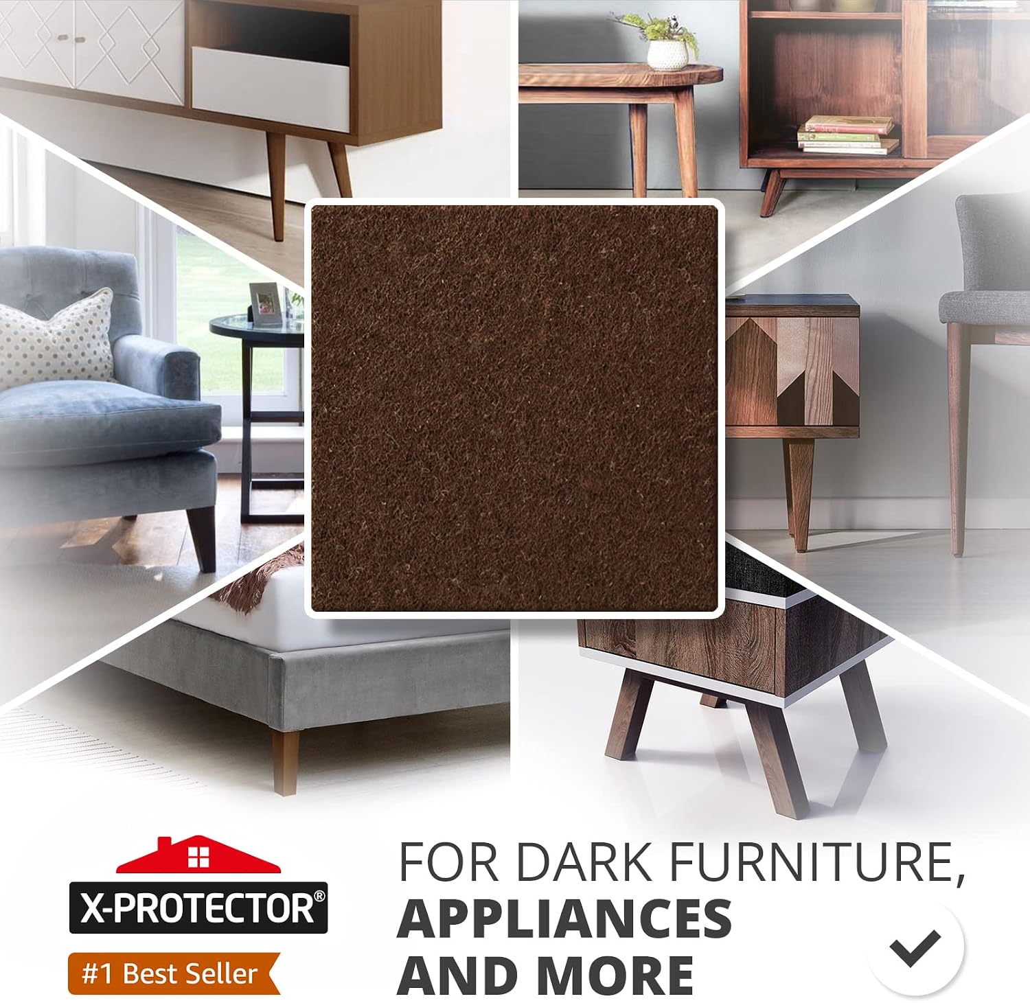 16 Heavy-Duty Felt Furniture Pads 2” 1/4” Thick X-Protector Round Felt Pads | for Furniture Feet - The Best Felt Floor Protectors for Furniture to Prevent Scratches. Protect Your Hard Floor! (Brown)