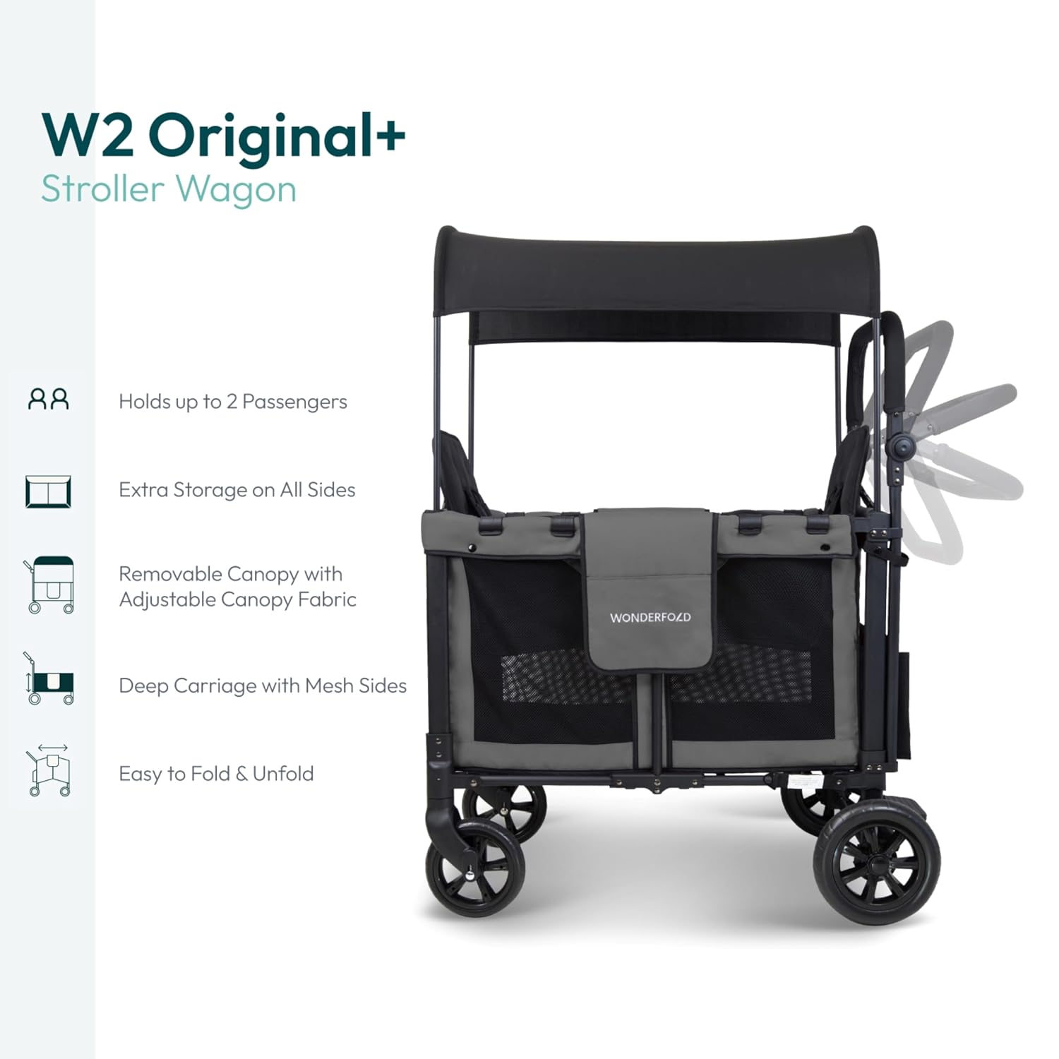 WonderFold W2 Stroller Wagon, Steel Frame, 2 Seater, Black